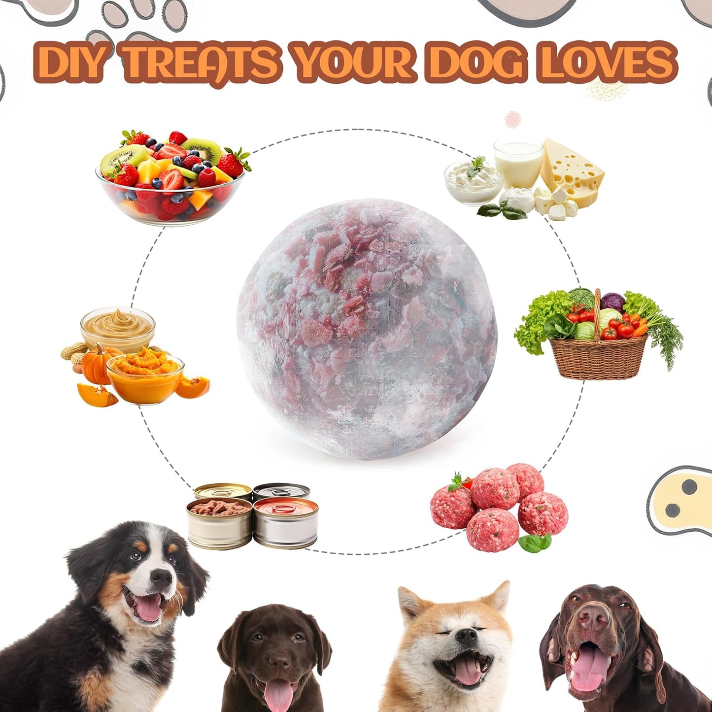 ALL FOR PAWS Dog Frozen Treat Dispenser Toy, Interactive Puzzle Slow Feeder Enrichment Chew Toy for Small to Large Dogs, Dumbbell Treat Ball with Food-Grade Silicone Tray, Reduce Boredom & Anxiety