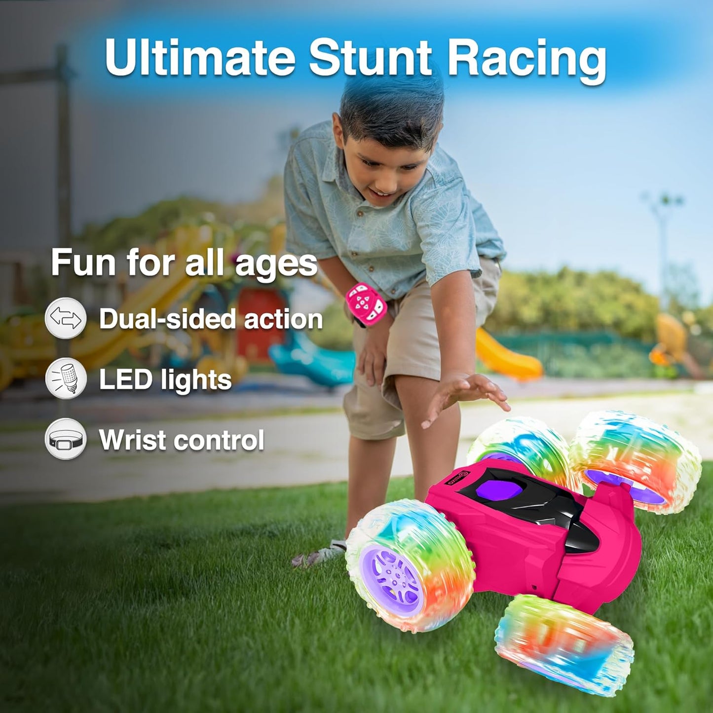 Contixo SC3 RC Stunt Car, Pink 2.4GHz 4WD Double-Sided 360° Rotating flip Racer Remote Control Toy Cars with LED Lights for Kids Girls Boys Age 4-12 Birthday Gift