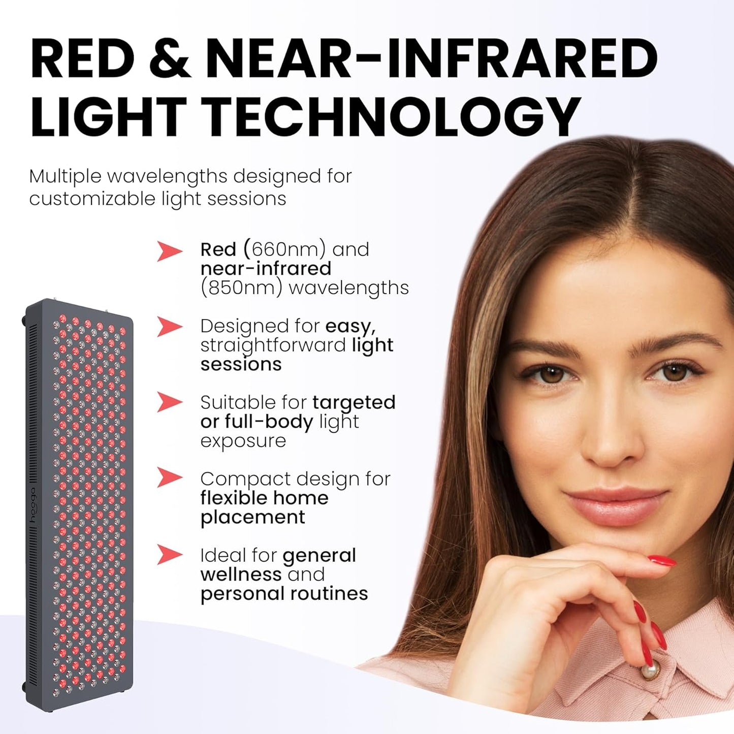 Hooga Red Light Therapy Panel – 660nm Red & 850nm Near Infrared Light Therapy Device, LED Light Therapy Lamp for Face & Body, 60 LEDs, Timer, Stand, Carrying Handle – HG300