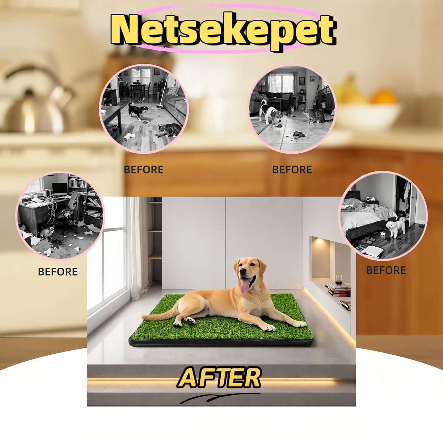 Dog Grass Pad with Tray, 34''X23'' Large Artificial Turf Potty, Reusable Puppy Pee Pads for Dogs, Portable Dog Litter Box for Indoor/Outdoor Potty Training Toilet