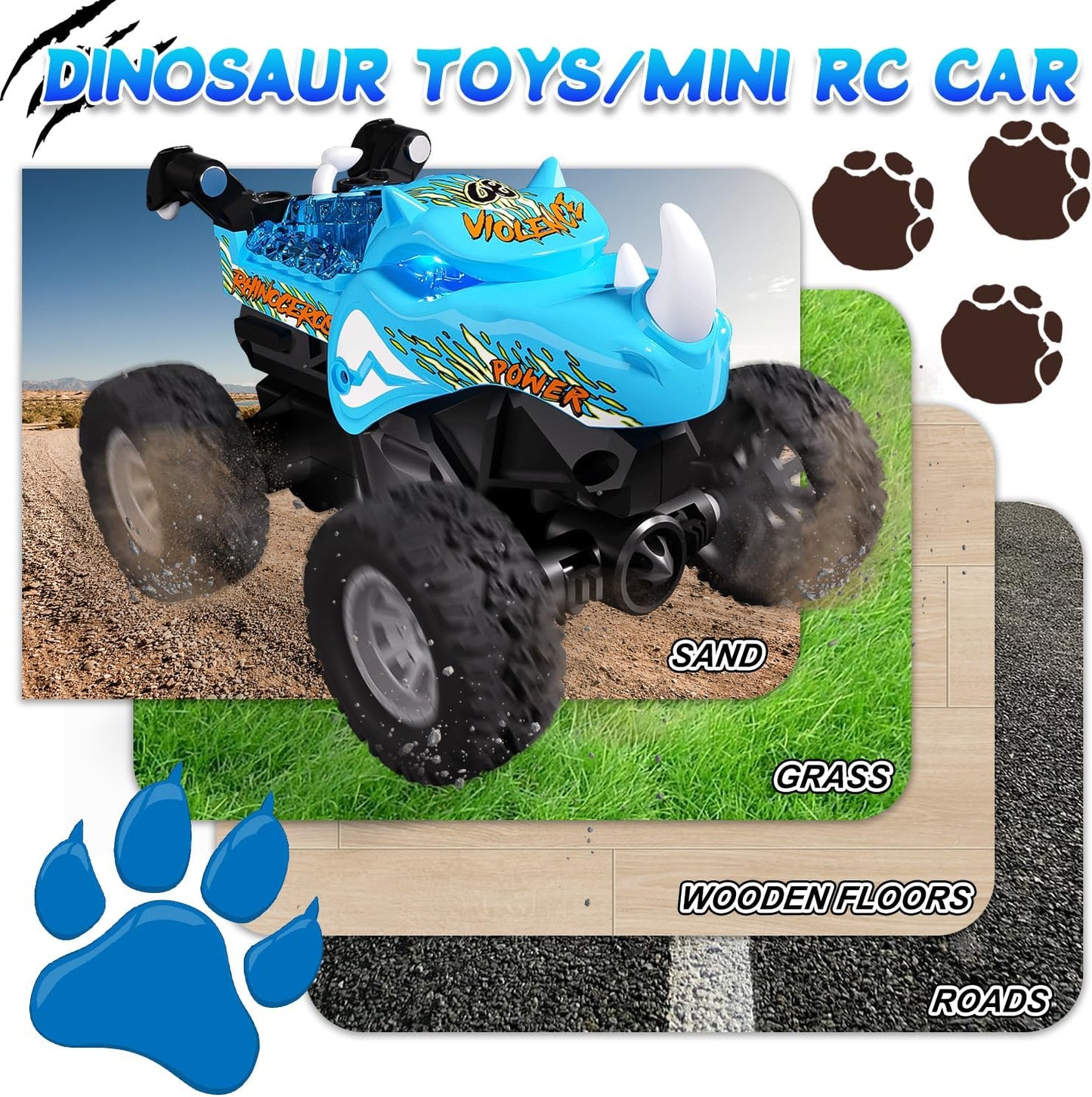 Gohero 1:64 Monster Trucks Toys, 2.4GHz Mini Remote Control Car for Boys 4-7, 360° Spin & Walk Upright ，Little Blue Truck Metal Shell & RGB Light，Boys Toys 6-8 Years Old ，Christmas& Birthday Gifts