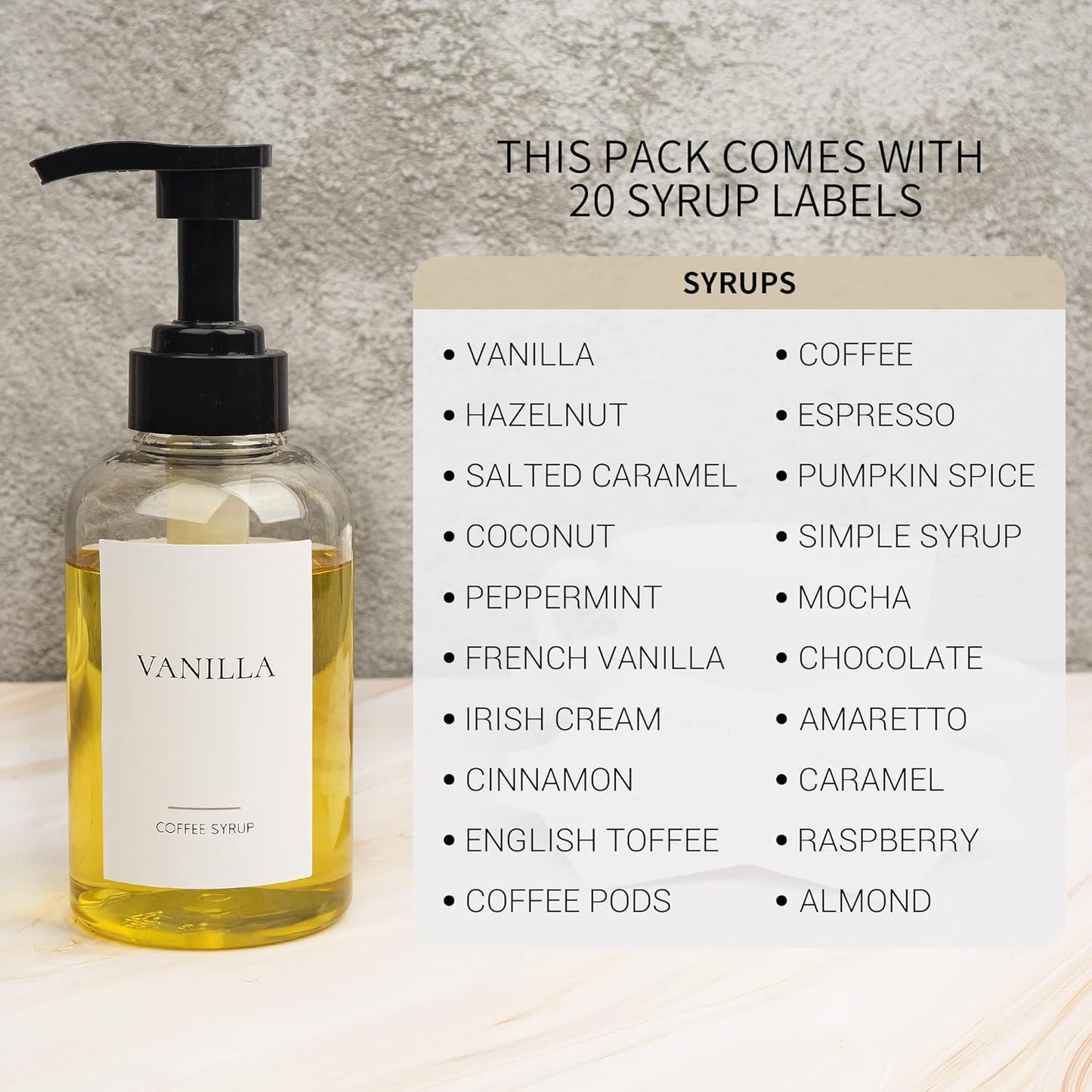 4 Pieces Coffee Syrup Dispenser Bottle 300ml PET Black Pump Bottles with Labels for Coffee Bar Organization