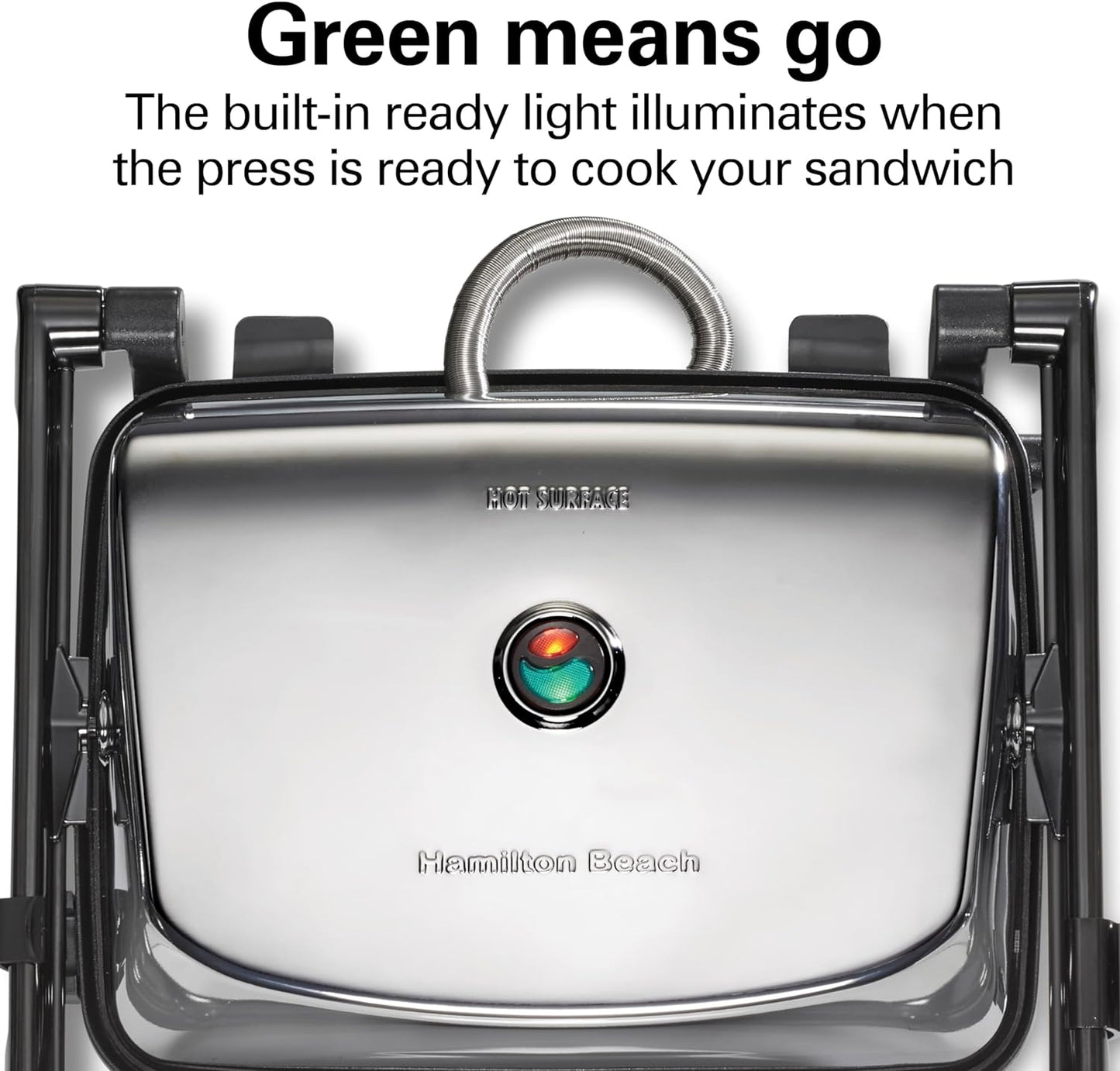 Hamilton Beach Panini Press Sandwich Maker & Electric Indoor Grill with Locking Lid, Opens Wide to Fit Any Thickness for Quesadillas, Burgers & More, Nonstick 8" x 10" Grids, Chrome (25460MNA)