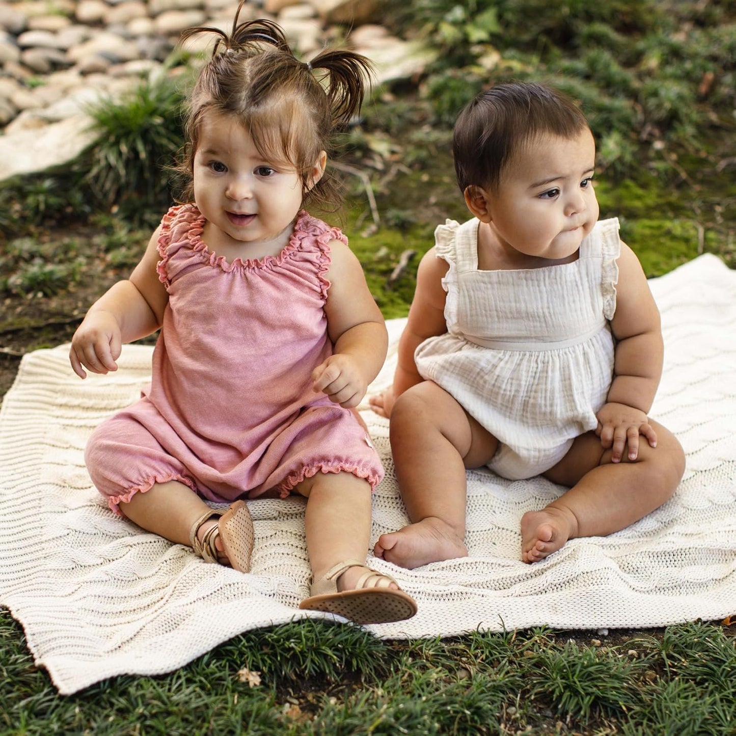 Burt's Bees Baby Baby Girls Romper - 100% Organic Cotton, One-Piece Shortall Girl Outfit for Sizes Newborn to 24 Months
