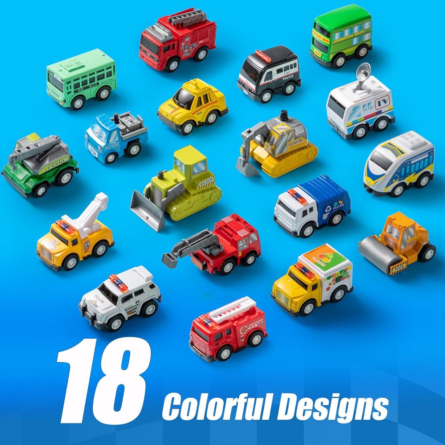 JOYIN 18 Pcs Pull Back City Cars and Trucks Toy Vehicles Set, Friction Powered Cars Toys for Toddlers, Easter Basket Stuffers, Party Favors for Kids 3-5, Gifts for Boys and Girls, Easter Egg Fillers