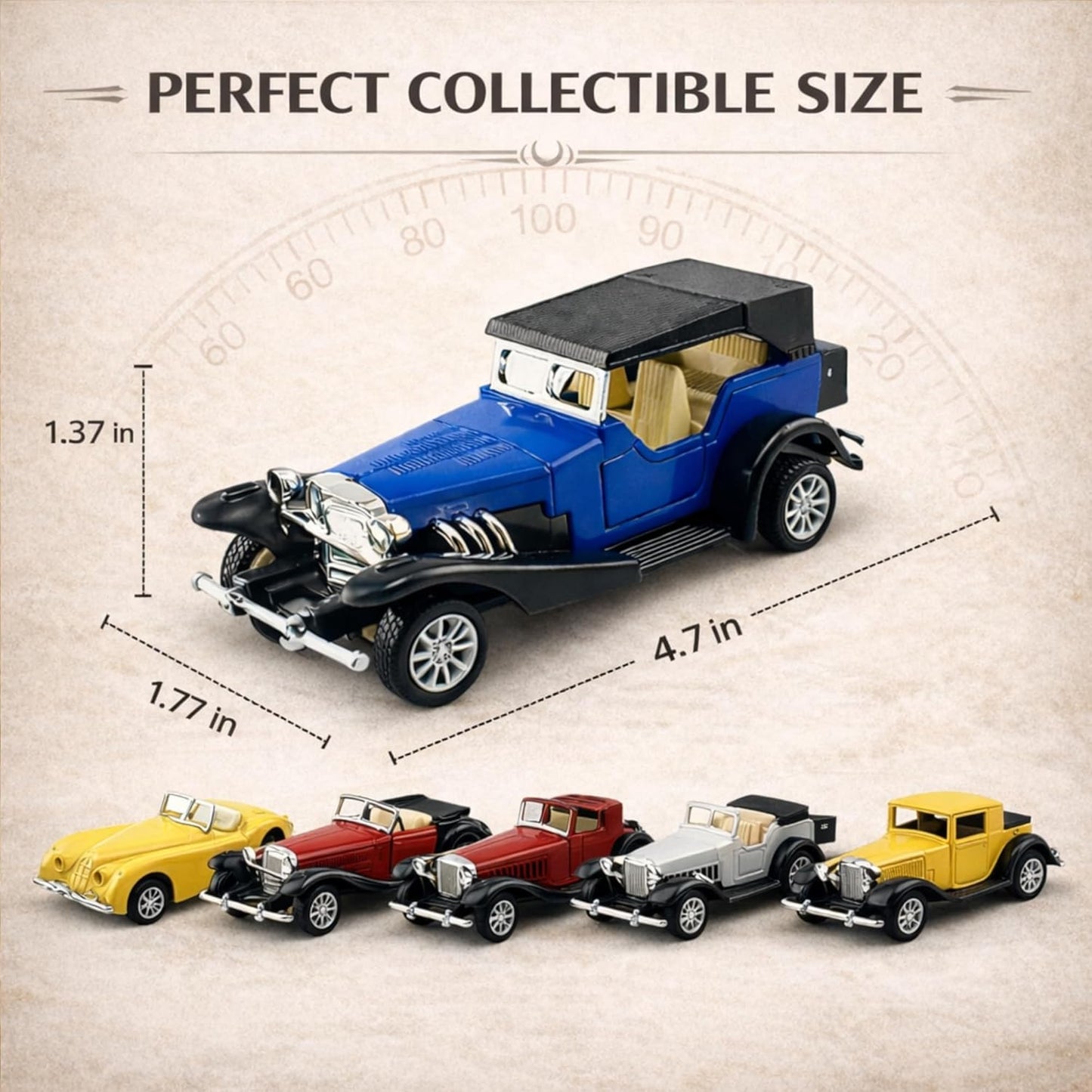 6 Pack - Diecast Cars Antique Classic American Vehicles with Pullback Action and Openable Doors, Collectible Vintage Retro Model Cars Toy for Display and Gifts for Kids (1:32 Scale)