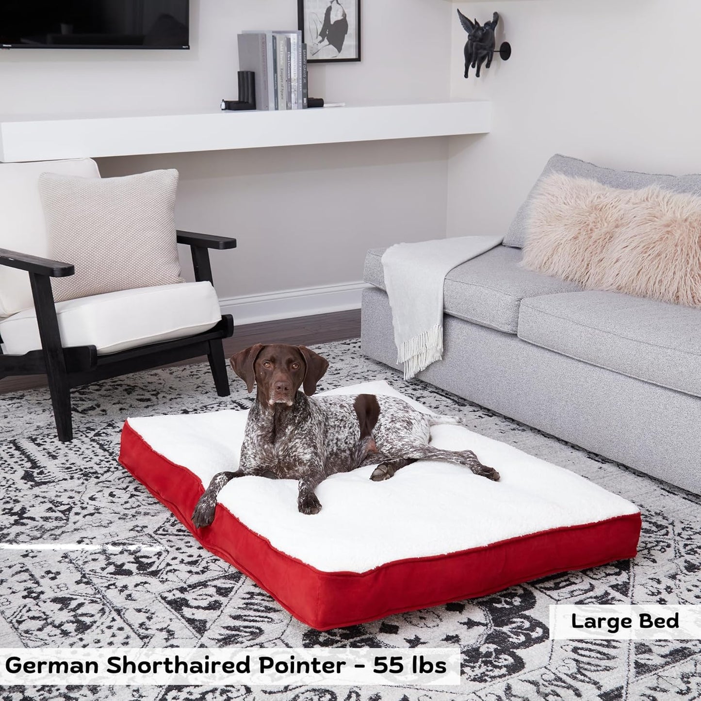 Happy Hounds Daisy 디럭스 서포트 셰르파 강아지 침대, 라지 (121.9 x 91.4cm(48 x 36인치)), 레드