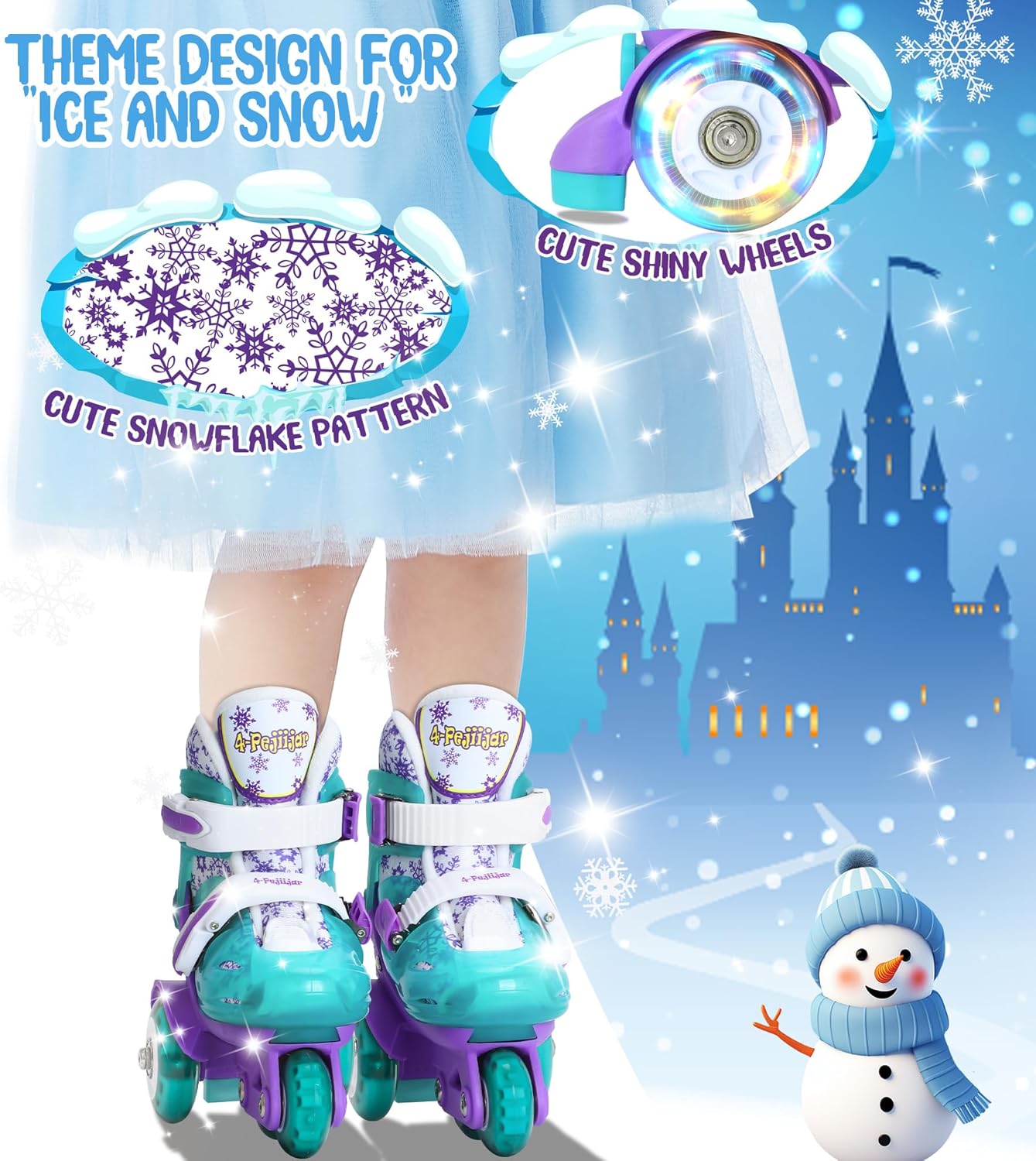 Adjustable Roller Skates for Kids Girls Ladies with Light Up Flash Wheels(Age 3-9),Three-Point Type Balance,Gift Box Packing for Toddlers,Children