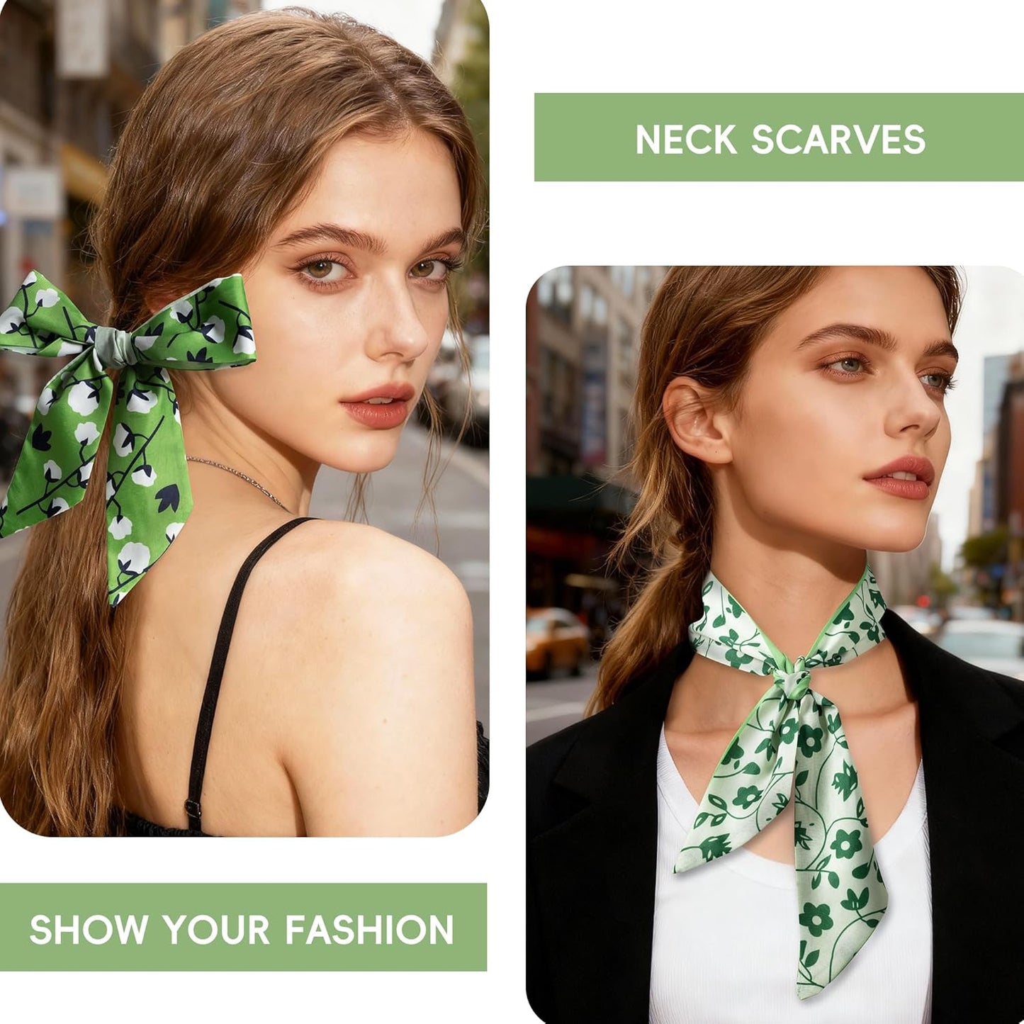 ZXZH 6 Pack Fashion Scarves for Women, Versatile Boho Head Scarf, Satin Scarf for Hair, Neck, Wrist, and Purse Accessories