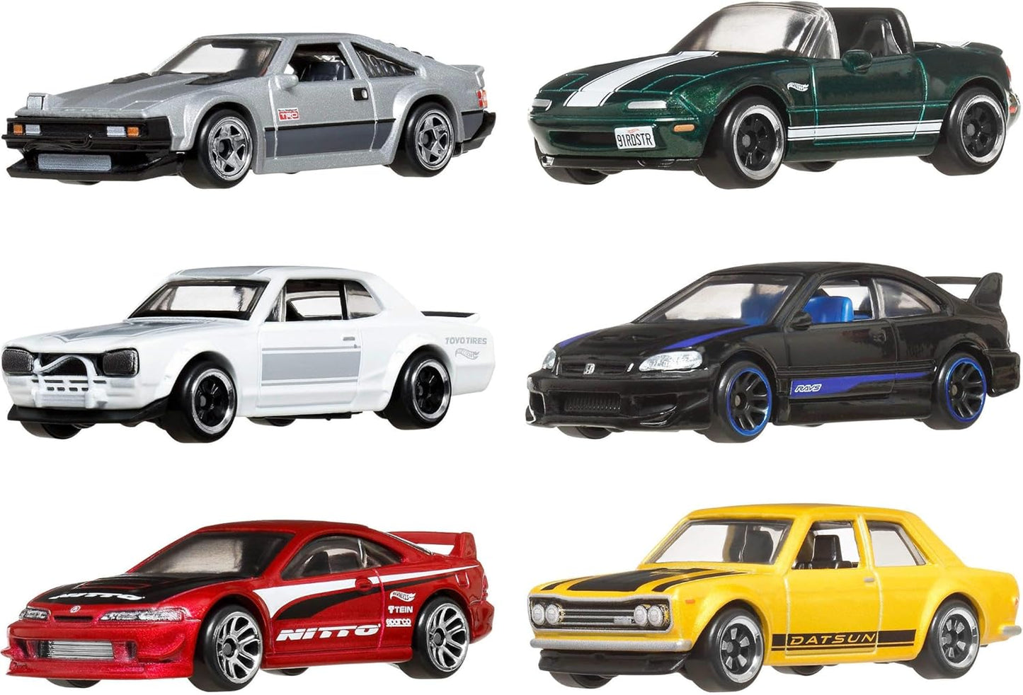 Hot Wheels 1:64 Scale Die-Cast Toy Cars, Set of 6 Japanese Vehicles with Elevated Deco (Styles May Vary)