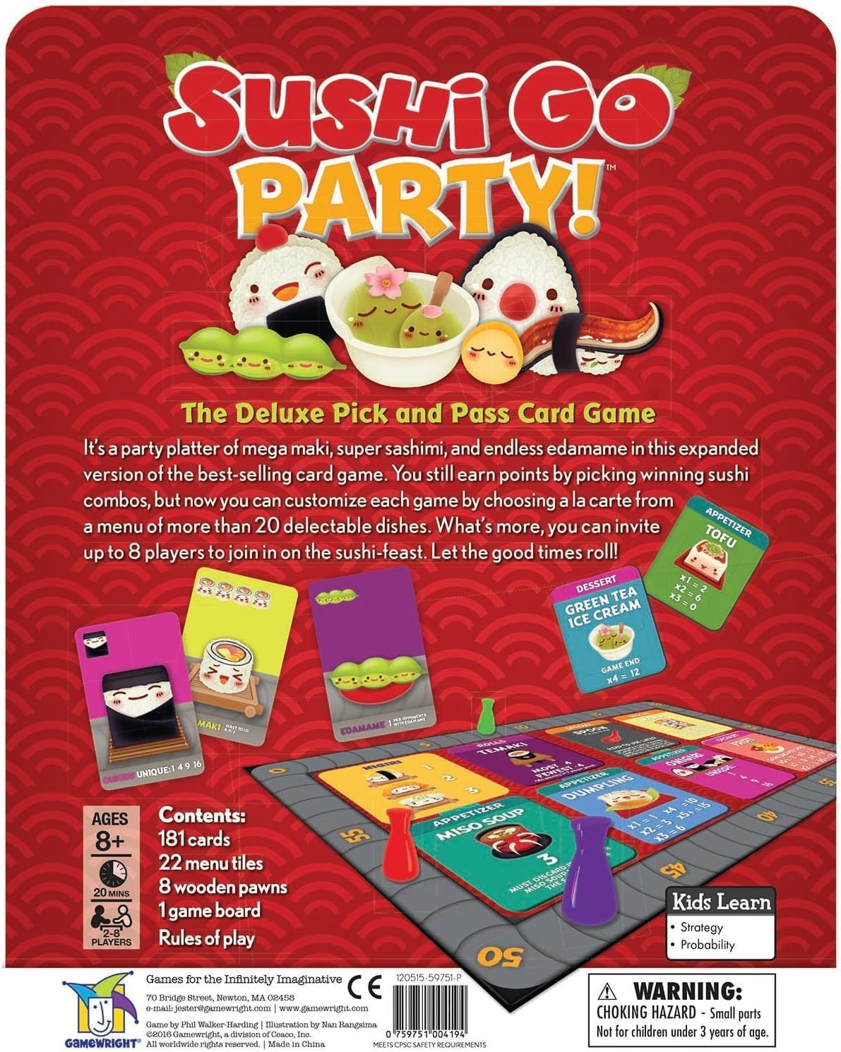 Sushi Go Party! - The Deluxe Pick & Pass Card Game by Gamewright, Multicolored