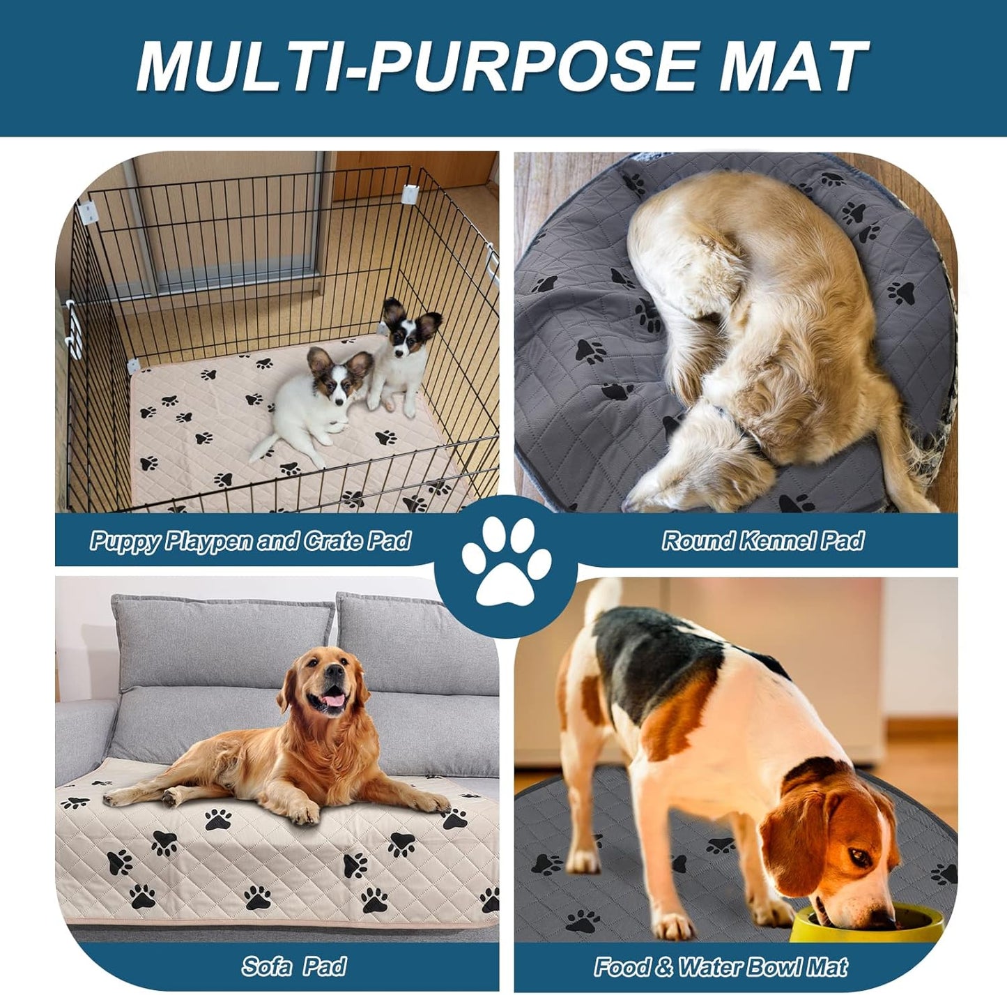 2 Pack Washable Pee Pads for Dogs - 48" Diameter, Urine Traceless, Leakproof Reusable Whelping Pads for Playpen Crate, Gray