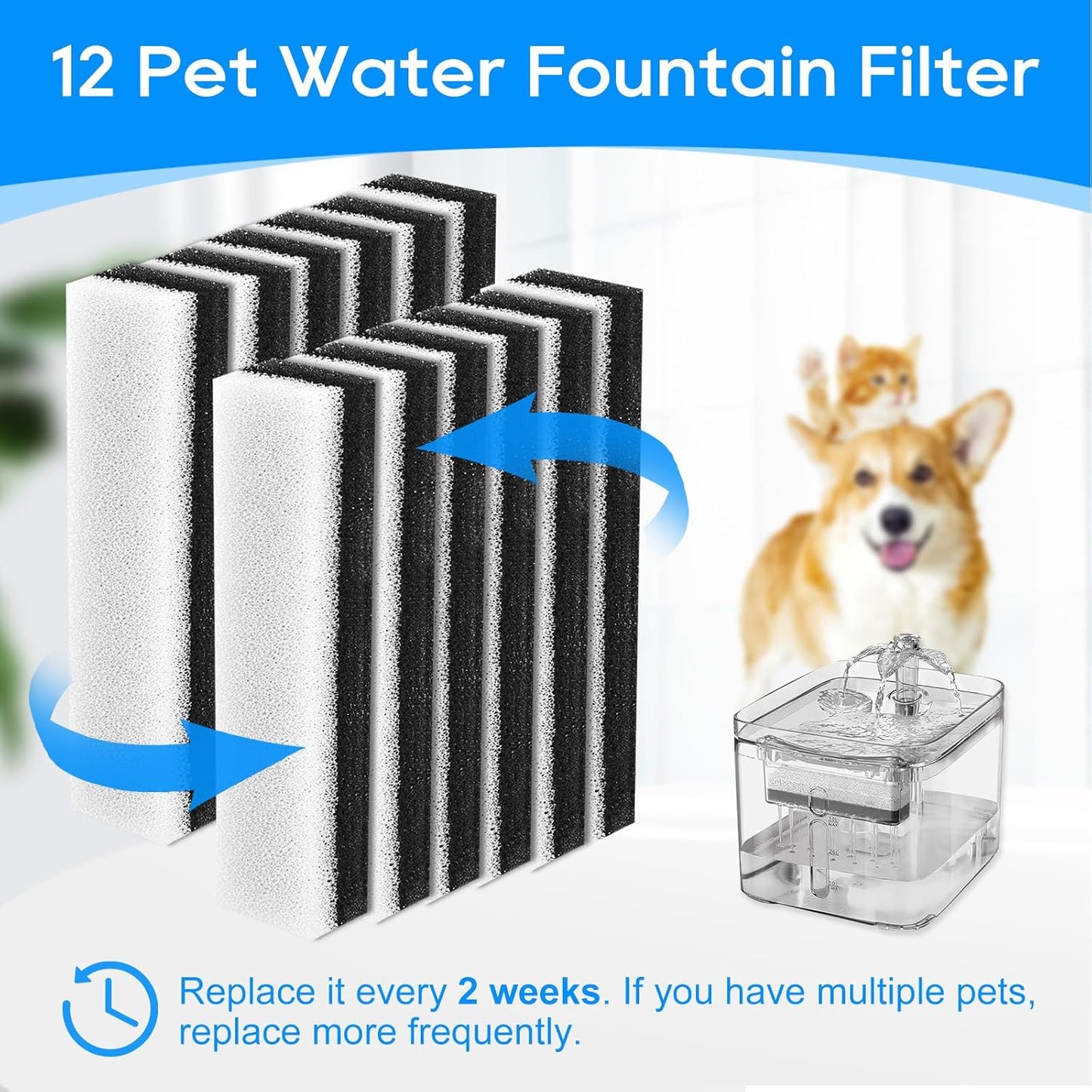Cat Dog Water Fountain Filter, Pet Fountain Filters for WF020 Water Fountain, Keep Water Fresh and Clean (12 Pack)