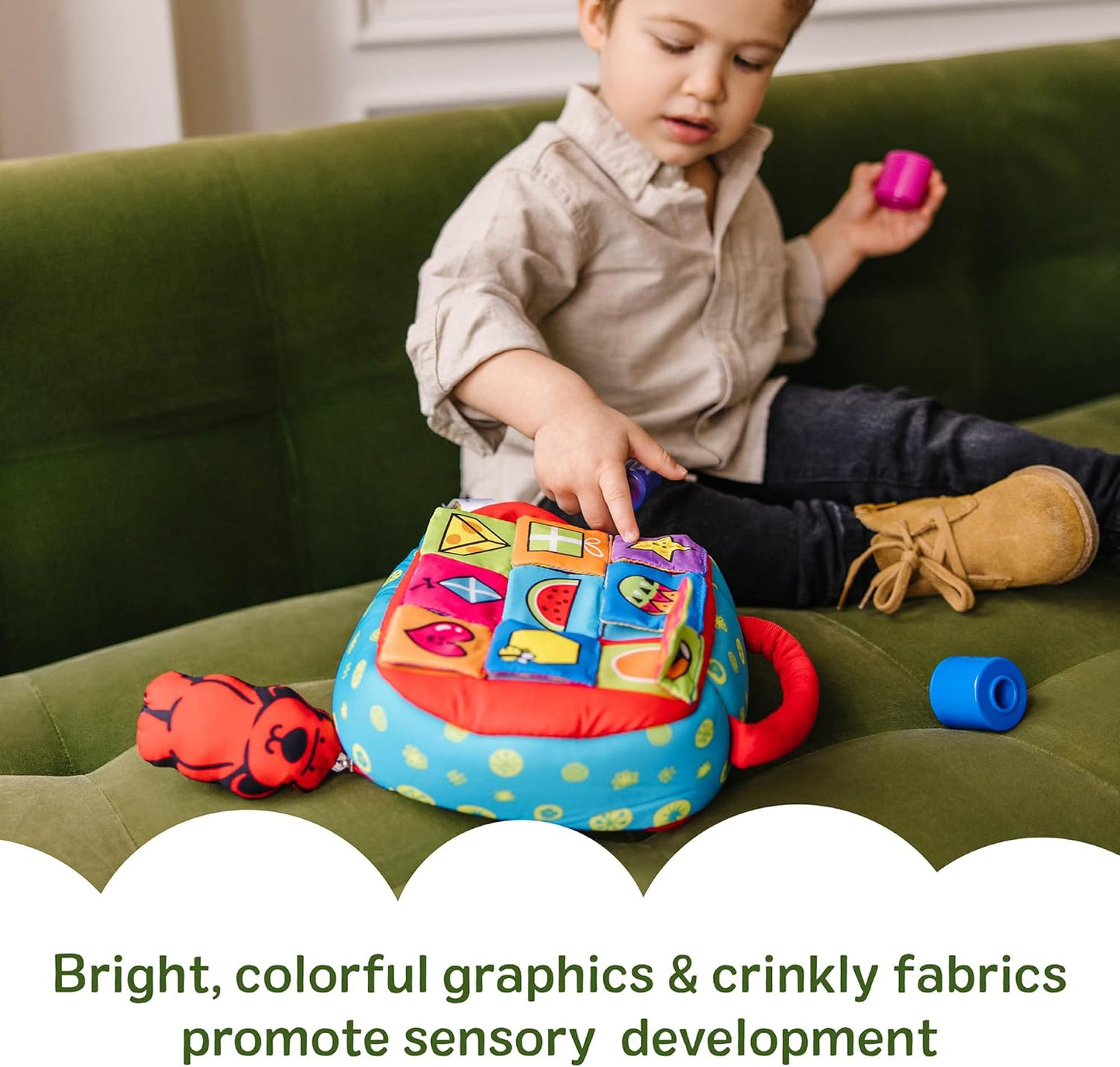 Melissa & Doug K’s Kids Take-Along Shape Sorter, 9 Textured Building Blocks & Soft Sensory Activity Bag, Montessori-Inspired Baby Toys for Toddlers, Preschool Learning Toys for Babies 9 Mo. & Up