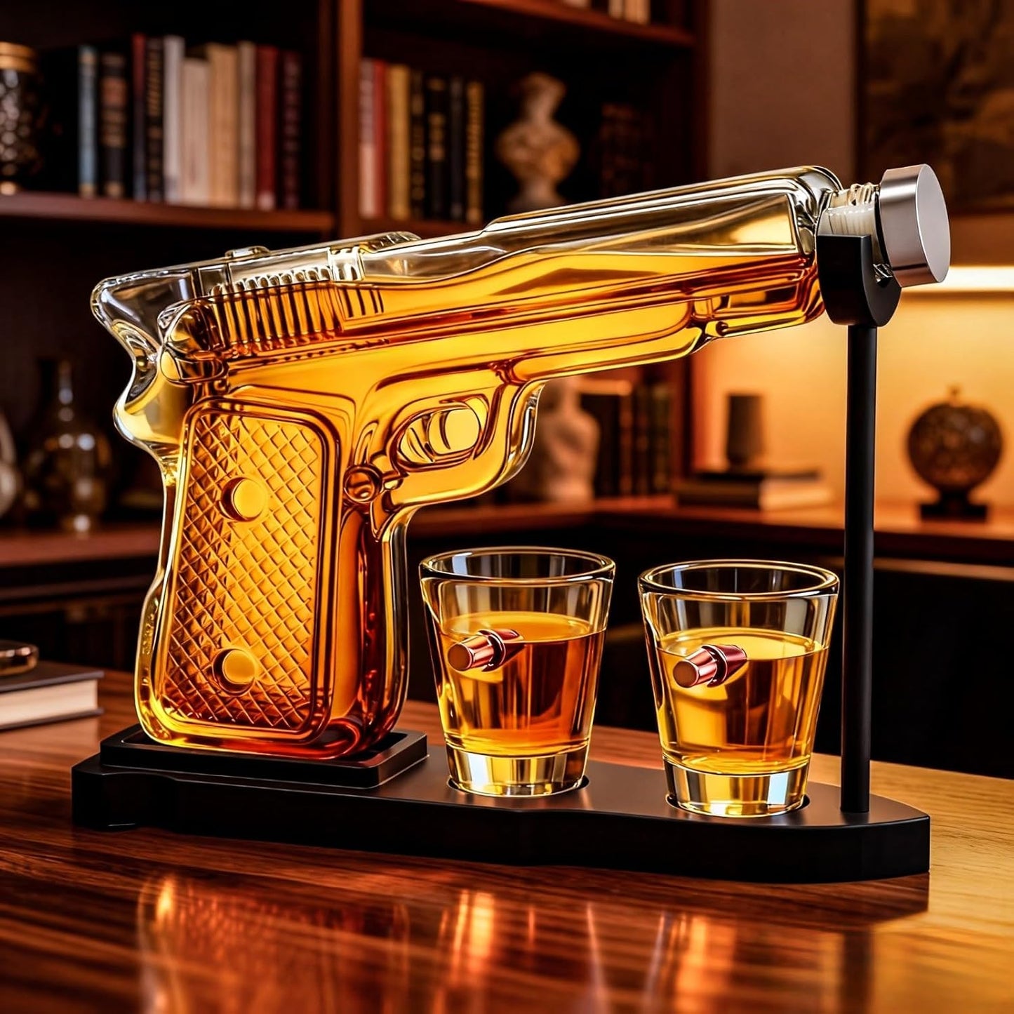 Whiskey Gun Decanter Set + 2 Bullet Glasses - Birthday Pistol Gifts for Men, Boyfriends Who Have Everything, Whiskey Gifts for Dad, Father, Husband, Boyfriend & Military Enthusiasts, Liquor Dispenser