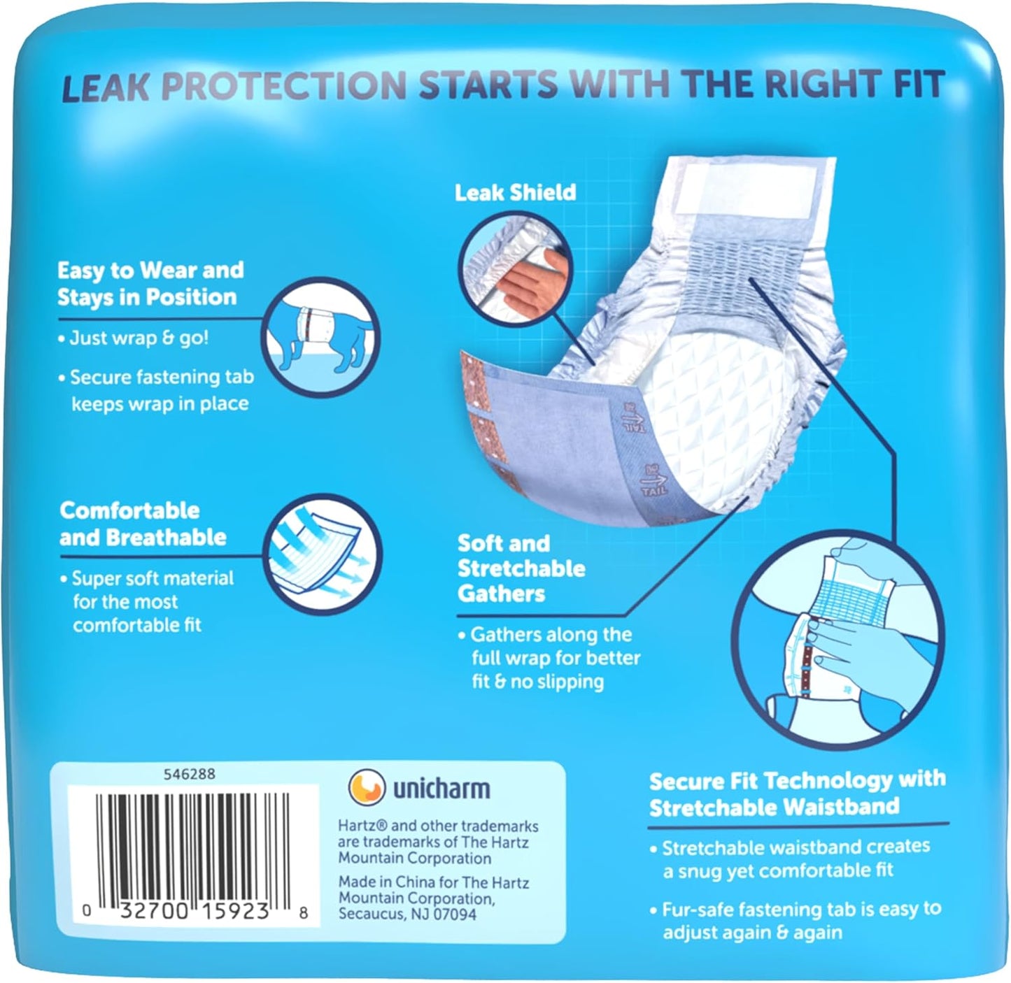 Hartz Comfitables Disposable Male Dog Wraps with Stretchy Waistband, Small 12 Count