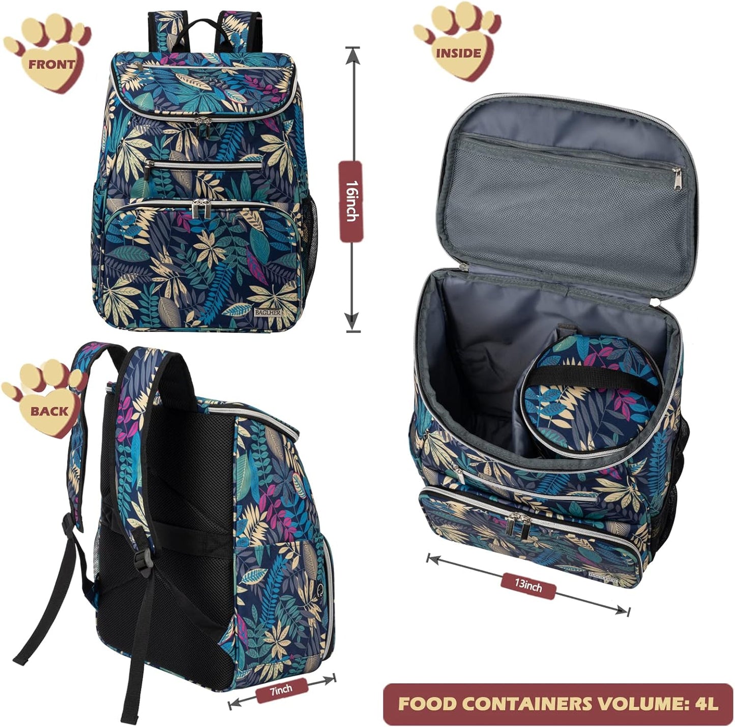 BAGLHER Dog Travel Bag Backpack, Airline Approved Pet Supplies Backpack, Dog Travel Bag with 2 Silicone Collapsible Bowls and 2 Food Baskets Hawaii