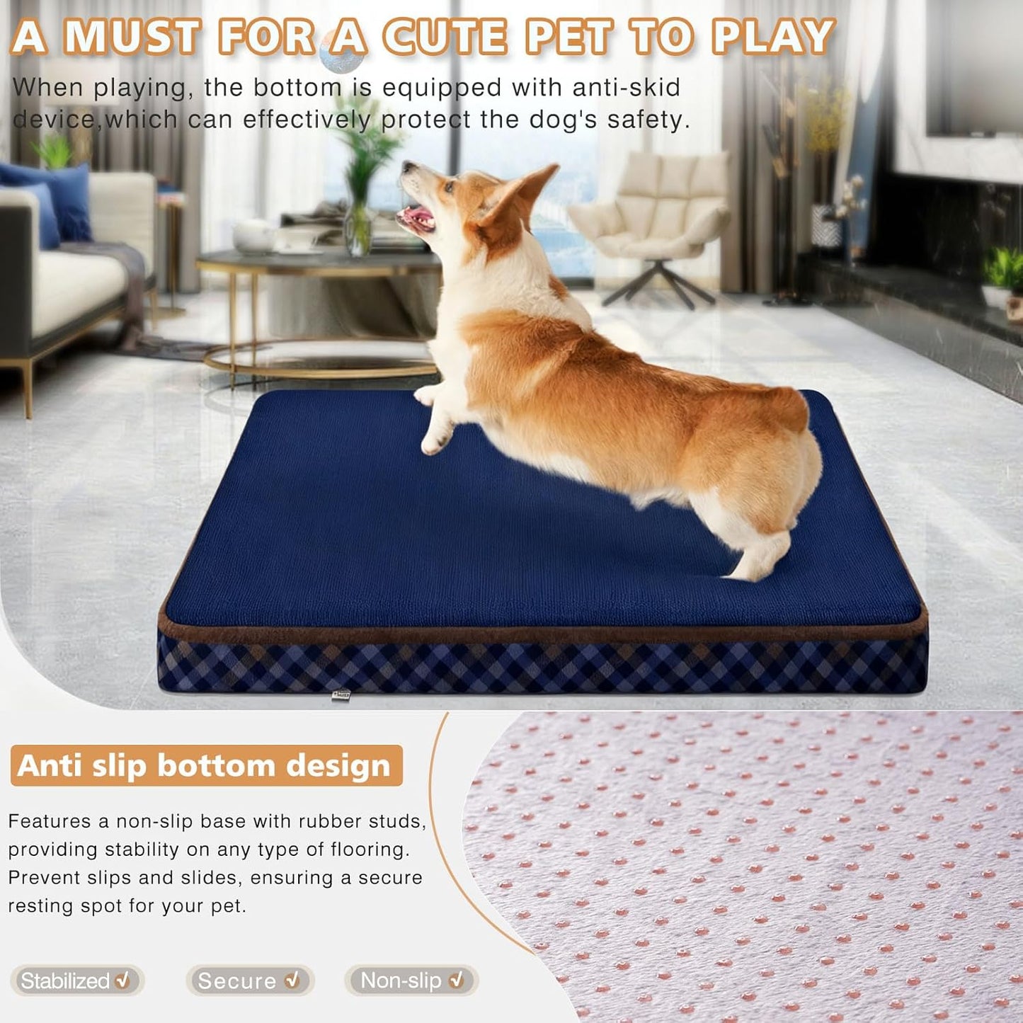 Magic Dog Orthopedic Extra Large Dog Bed, Super Soft 2-Layer High Density Foam XL Jumbo Pet Bed, No Installation Non Slip Bottom Dog Mattress with Removable Washable Cover
