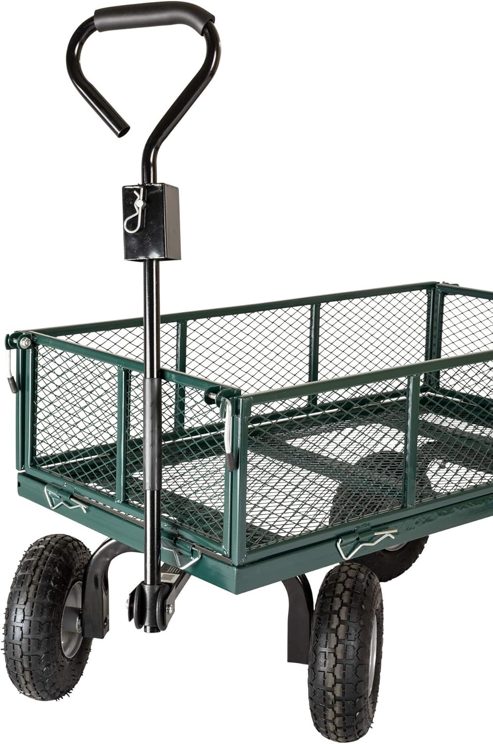 70107 Garden Cart/Utility Cart, Hinged/Removeable Sidewalls, Four 10-inch Wheels, Loop Handle with Convertible Hitch Attachment, Steel Powder-Coated Mesh Frame, 700-pound Capacity, Green