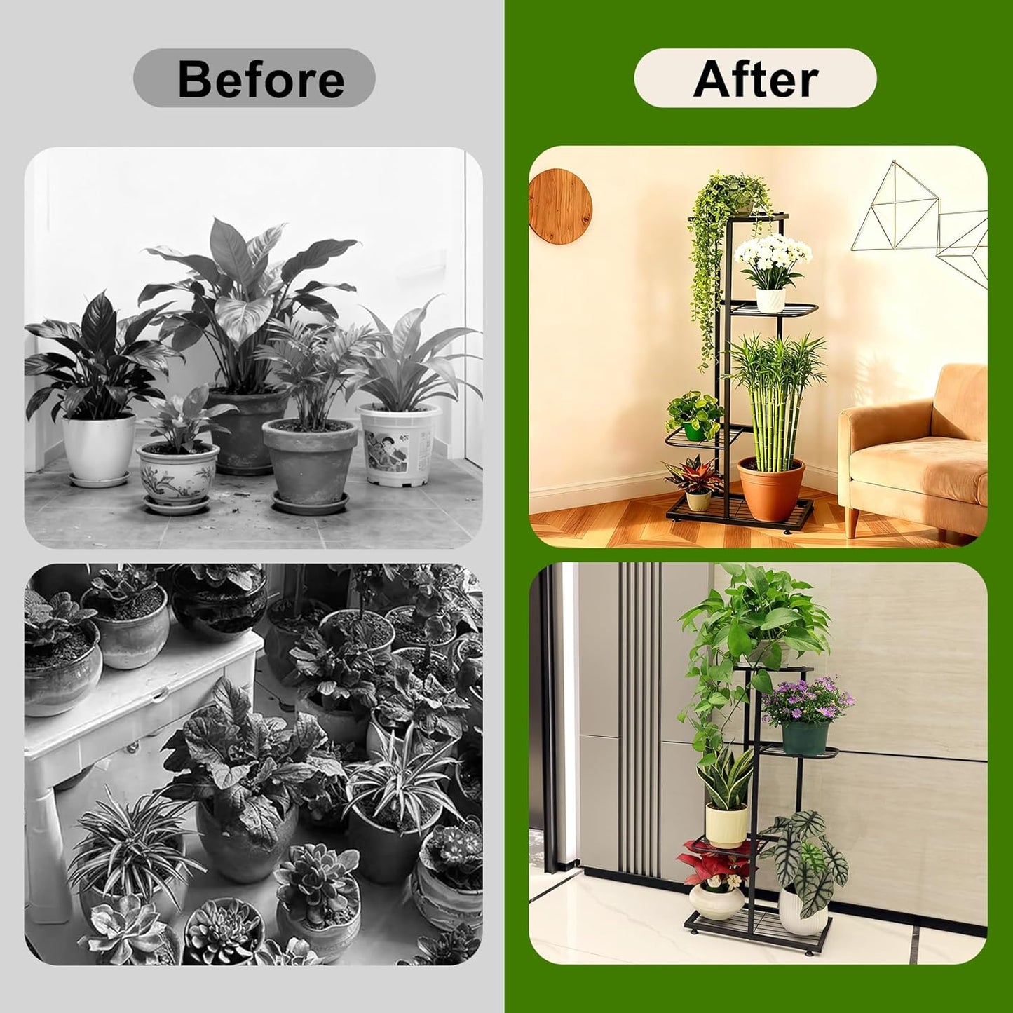 Plant Stand Indoor Outdoor, Corner Metal Plant Stands, Heavy Duty Tall Planter Shelf for Multiple Plants, Flower Pot Holder for Patio Garden Balcony Living Room (Black, 4 Tier-5 Potted)