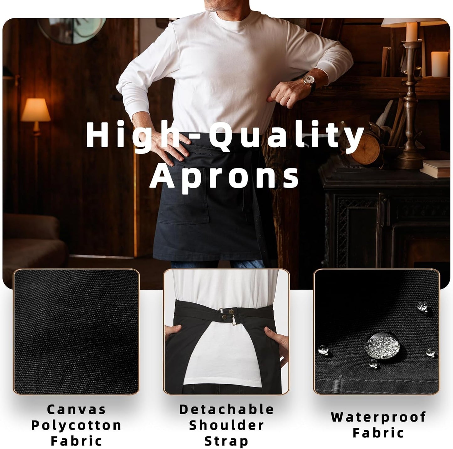 Unisex Half Bistro Apron Server Apron with Pockets Waterproof 4251BY