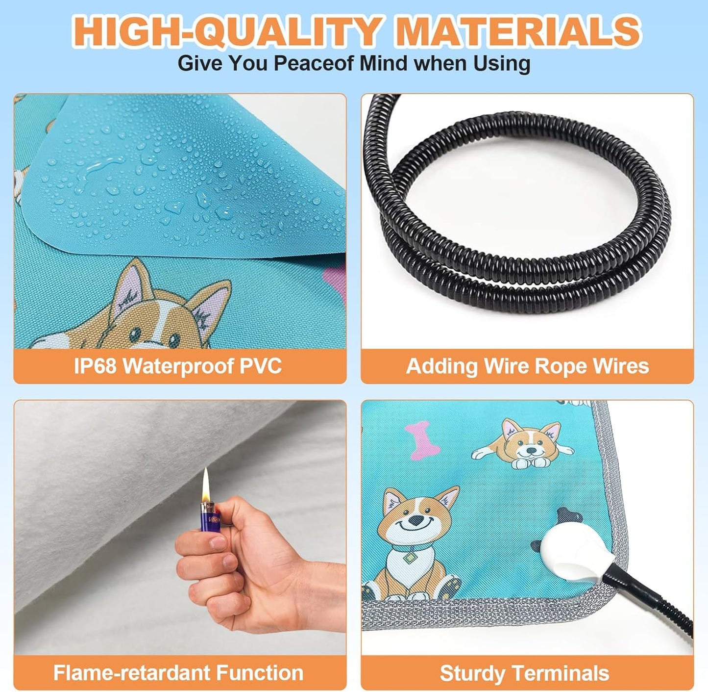 Large Pet Heating Pad (30x47in) Temperature Adjustable Dog Cat Heating Pad with Timer, Waterproof Heated Cat Bed Mat with Chew Resistant Cord