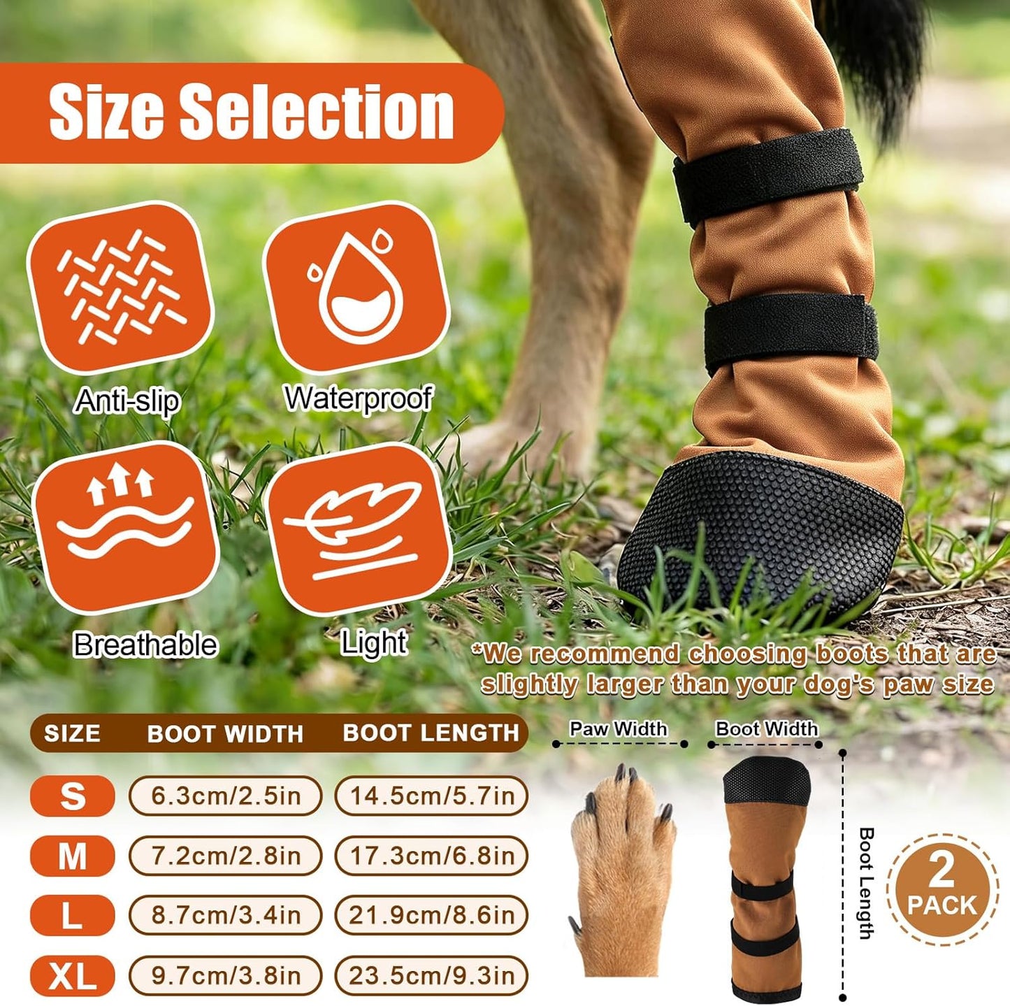 2 Pcs Dog Paw Wound Recovery Boots Non-Slip Dog Protector Boots for Injured Paw Breathable Soft Pet Shoes for Wound Care Outdoor Walking(L,Khaki)