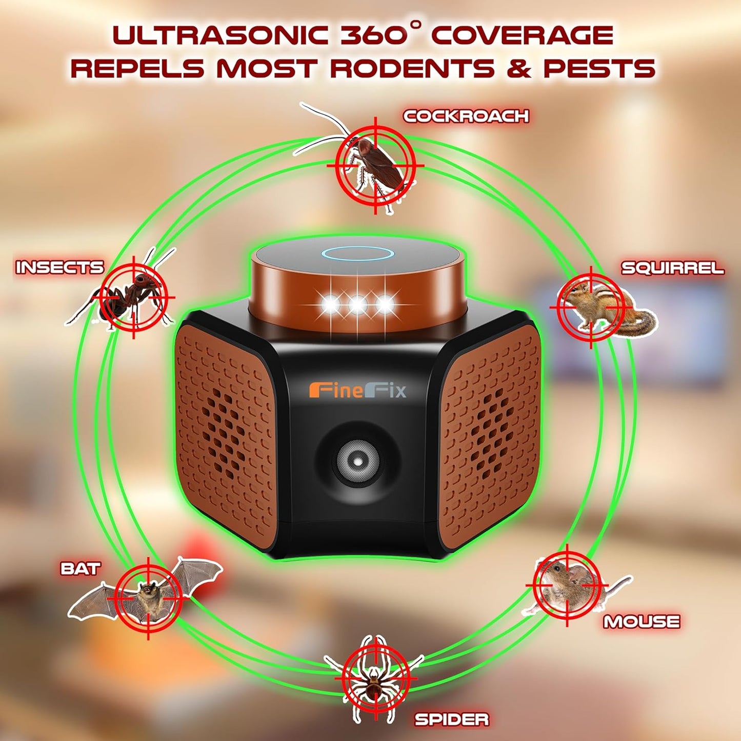 FineFix 360 Plug in Mouse Deterrent Ultrasonic Pest Repeller 4-Modes Best Thing to get rid of mice Repellent Indoor Mouseblocker for House Attic Garage Warehouse Rvs repelente ultrasonico de plagas