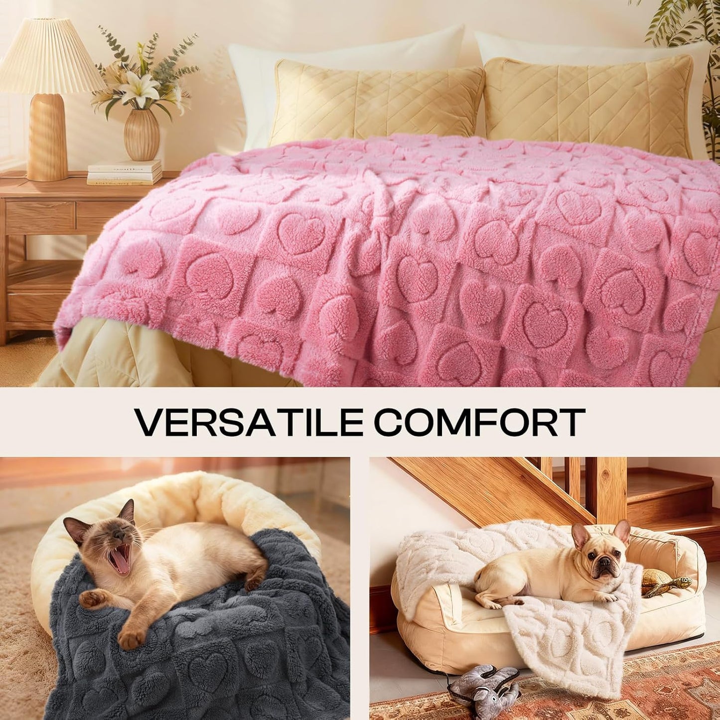 Luciphia Small Dog Blanket Washable Pet Bed Cover Soft Fluffy Puppy Blanket with Premium Fleece 300GSM Cozy Calming Cat Blankets for Indoor Cats Pink 57x40 inch