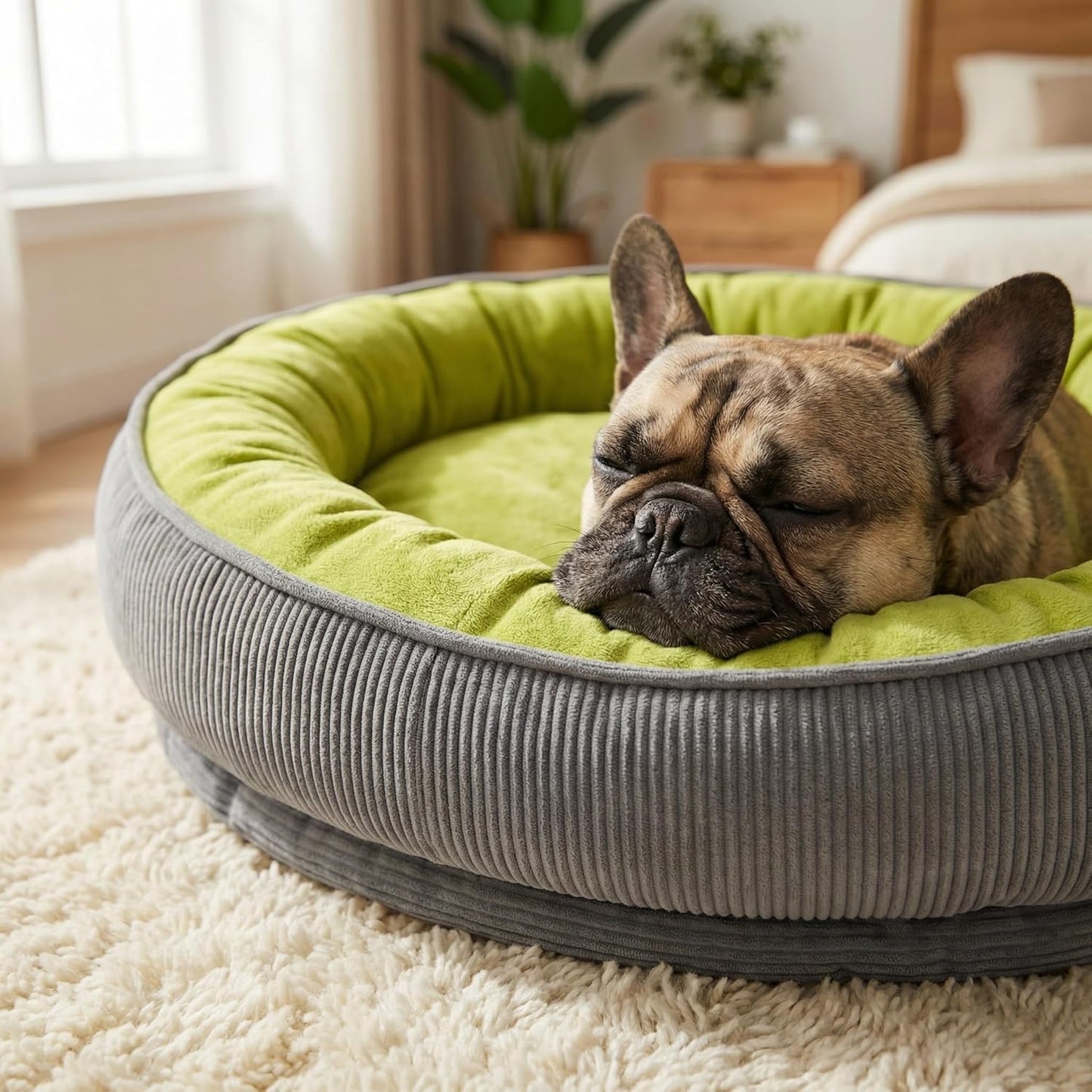Calming Dog Bed for Small Dogs 16"x20" - Washable Donut Pet Bed with Anti-Slip Bottom, Soft Puppy Bed for Indoor Kittens and Cats with Removable Cover (Lime Green)