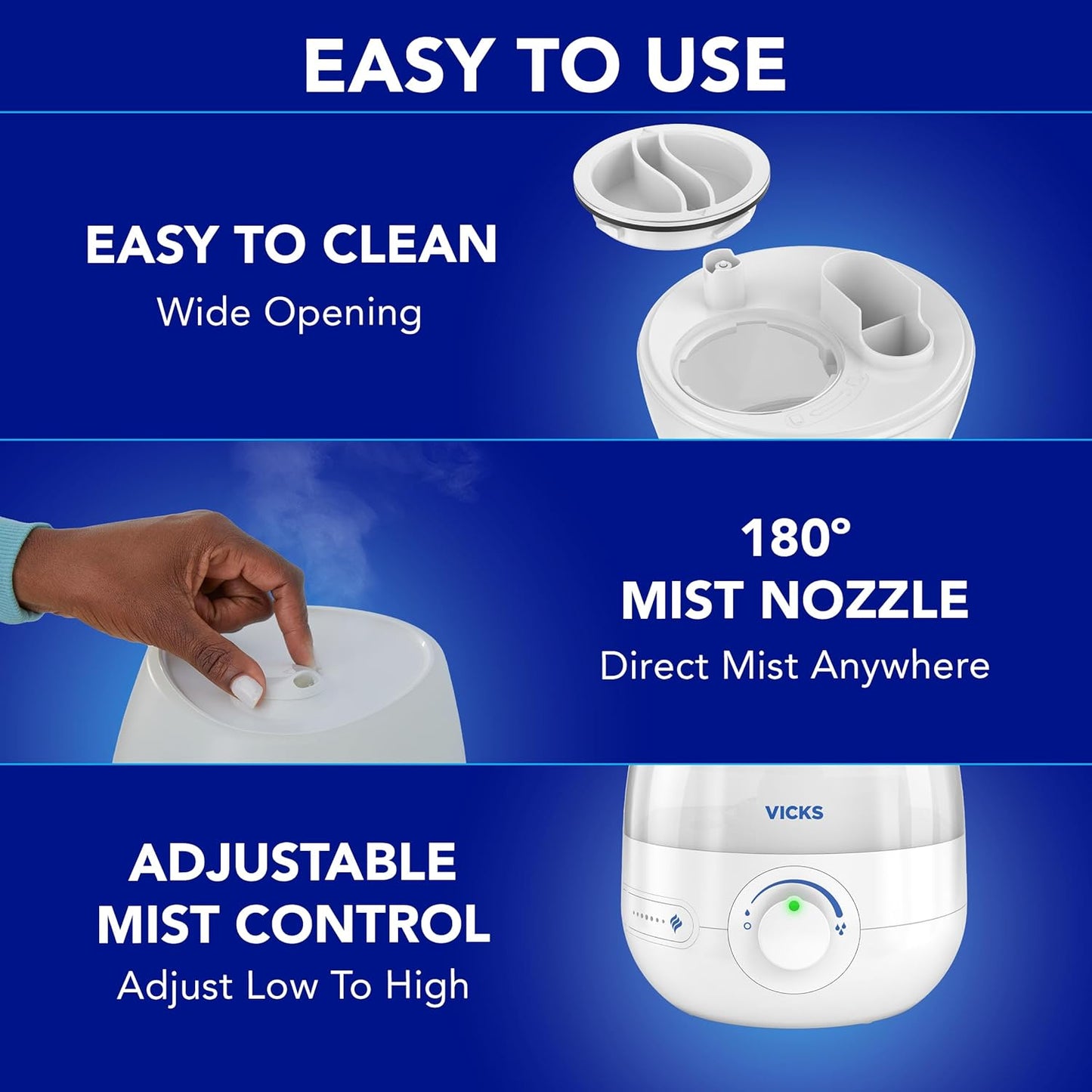 Vicks Mini Filter Free Cool Mist Humidifier, Small Room – Variable Mist Control – Works with Vicks VapoPads