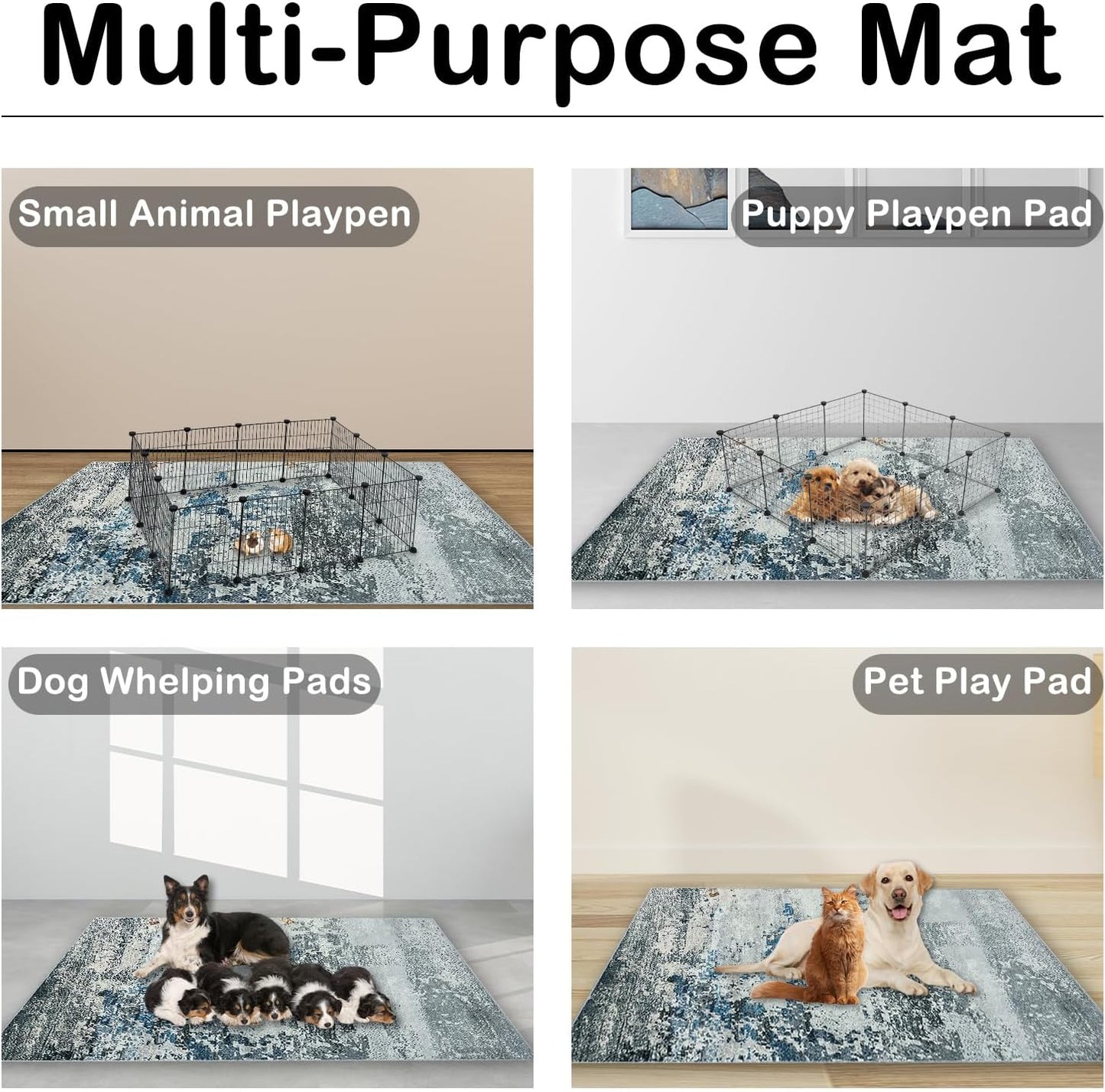 Fhiny 90" x 62" Extra Large Rabbit Cage Liner, Washable Bunny Bedding Rug Anti Slip Floor Mat Soft Dog Whelping Pad Playpen Kennel Liner Carpet for Chinchillas Ferret-Protective Floor-Seaside Style-2