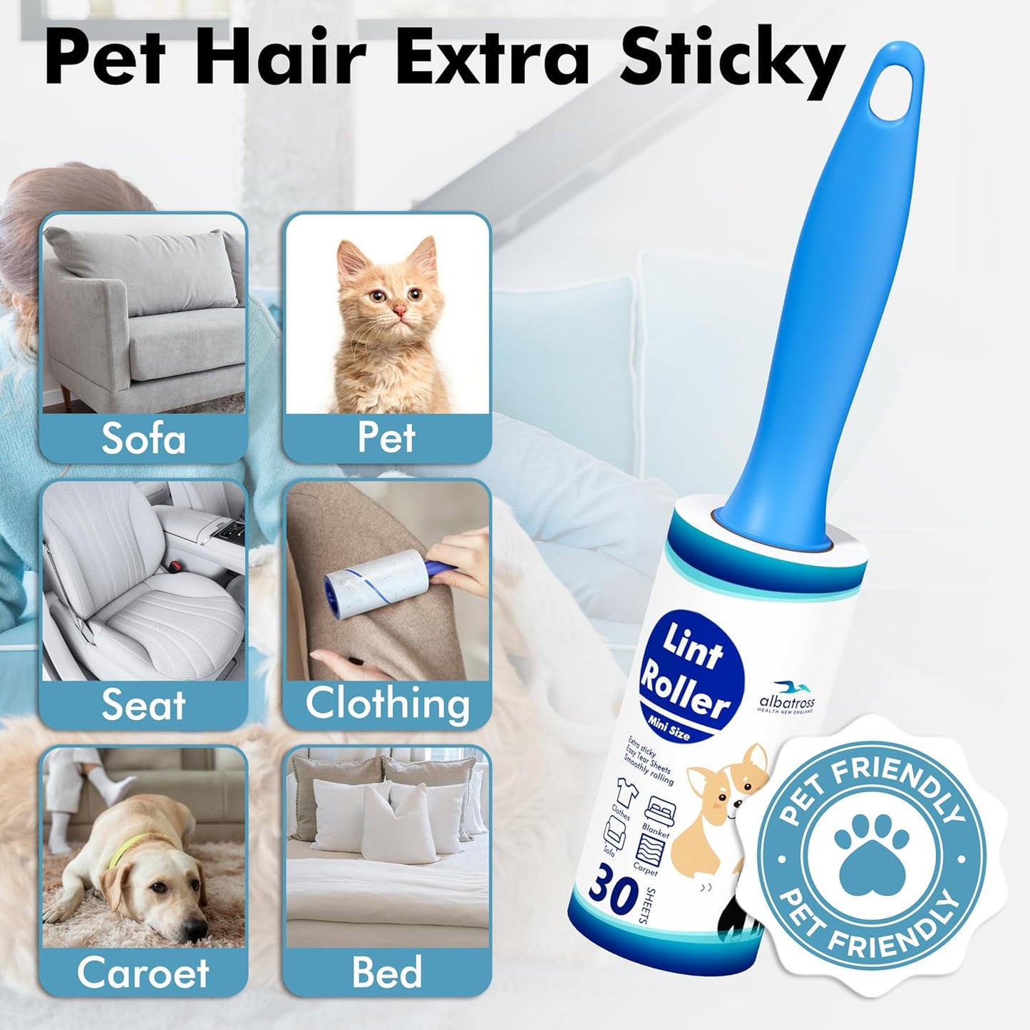 Mini Extra Sticky Lint Rollers for Travel - 150 Sheets Small Sized Portable Lint Removers for Pet Hair and Debris Pickup150, Travel Essentials
