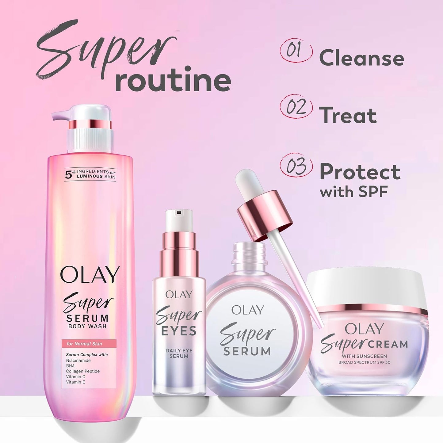 Olay Super Serum - Glow Serum for Face - Activated Niacinamide, Vitamin C & E, Collagen Peptide, AHA - 5-in-1 Benefits - Brightens, Hydrates, Smooths, Firms, Evens Tone, Proactive Anti-Aging, 1.7 Oz