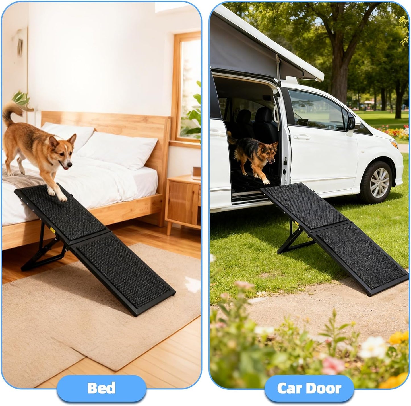 Dog Ramp for Car,49.4"x 16.1" Dog Stairs for Large Dogs with Anti-Slip Surface,Large Folding Pet Stairs for SUV,Truck with Adjustable Height,Outdoor Portable Wide Dog Steps up to 99LBS