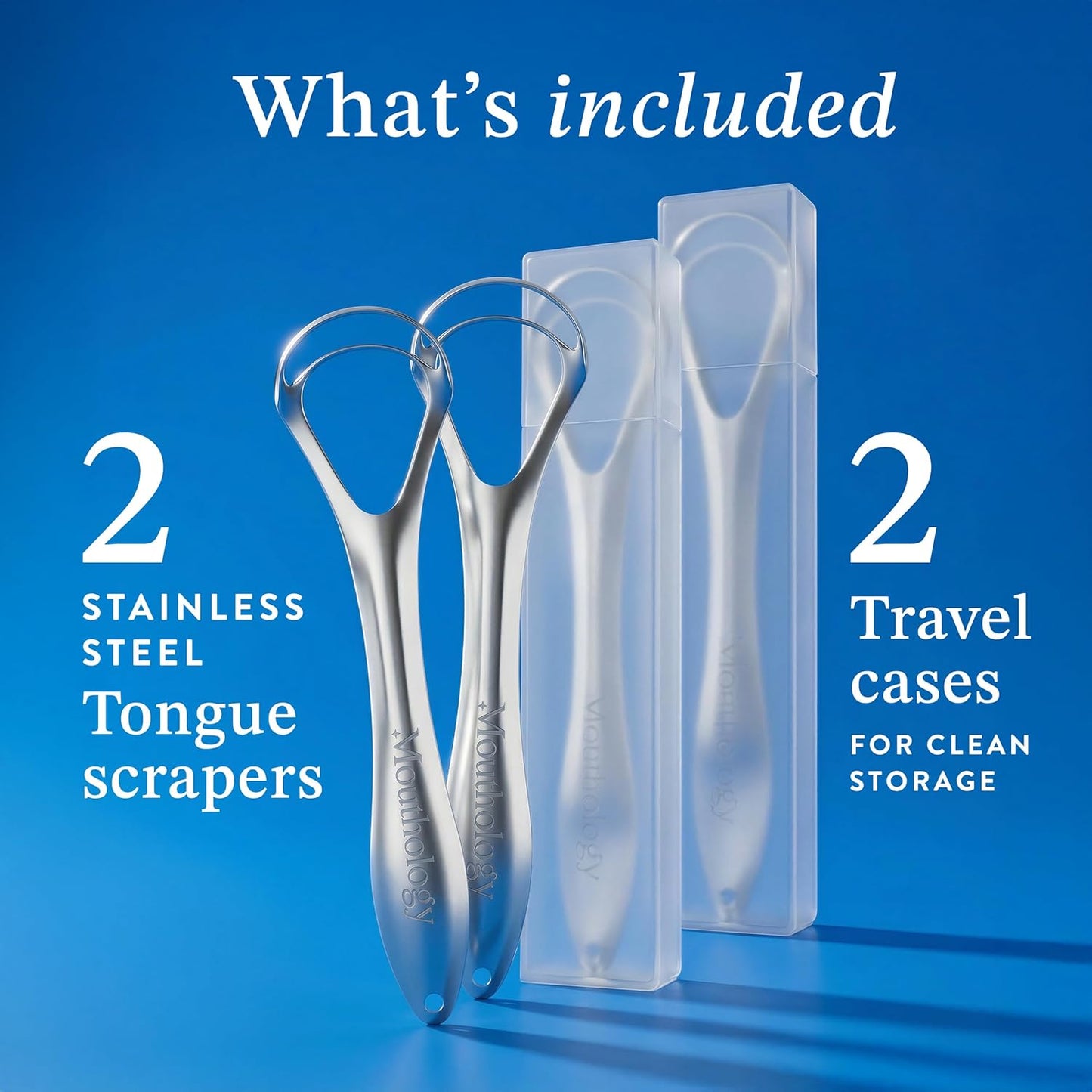 BASIC CONCEPTS Tongue Scraper for Adults (2 Pack), Reduce Bad Breath (Travel Cases Included), Stainless Steel Tongue Cleaners, 100% Metal Tongue Scraper with Case Fresh Breath Tongue Cleaner Oral