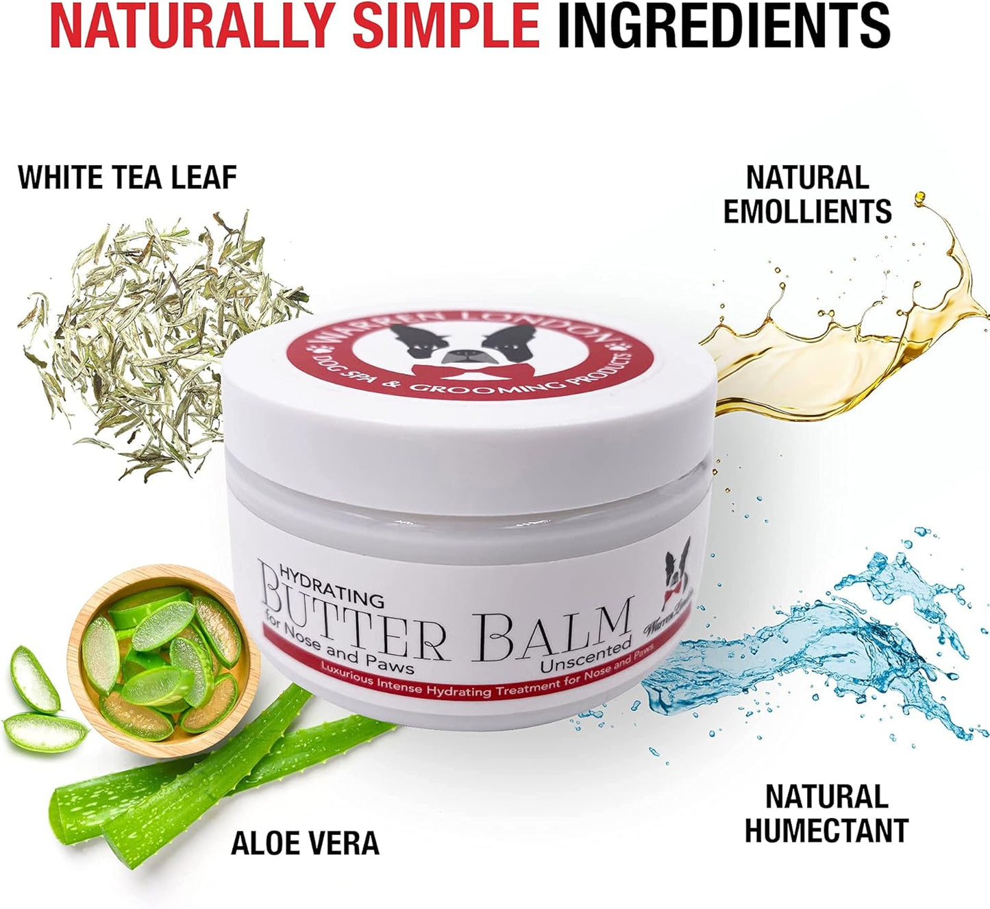 Warren London Hydrating Butter Balm for Dogs – Unscented – Deep Moisture Paw & Nose Cream for Dry, Cracked Pads & Snouts – Lick-Safe, Non-Greasy – Ideal for Frenchies & All Breeds – Made in USA – 4oz