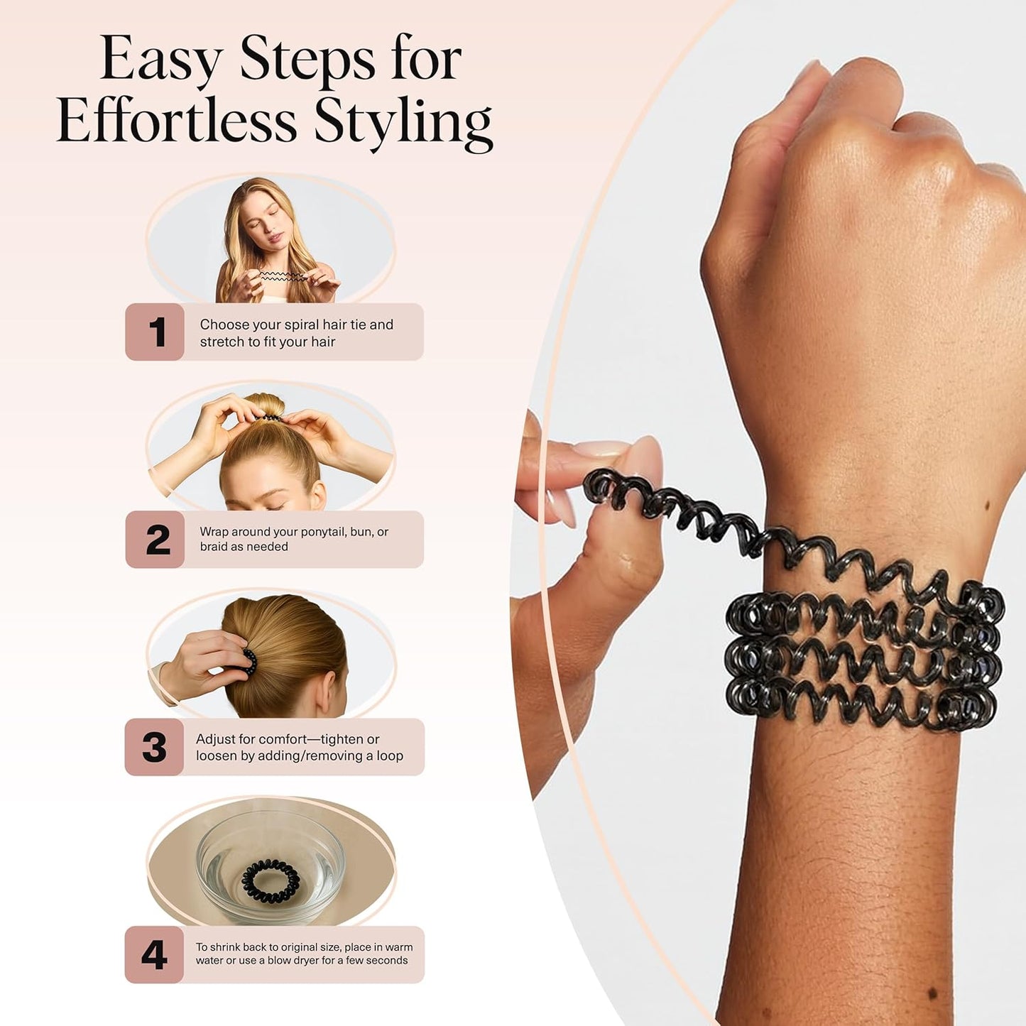 Kitsch Spiral Hair Ties for Women – Coiled Plastic Hair Ties No Damage, Ponytail Holders for Thick and Thin Hair – Creaseless and Dent-Free, Phone Cord Style | Ideal Gifts for Women - Brunette, 8 Pcs