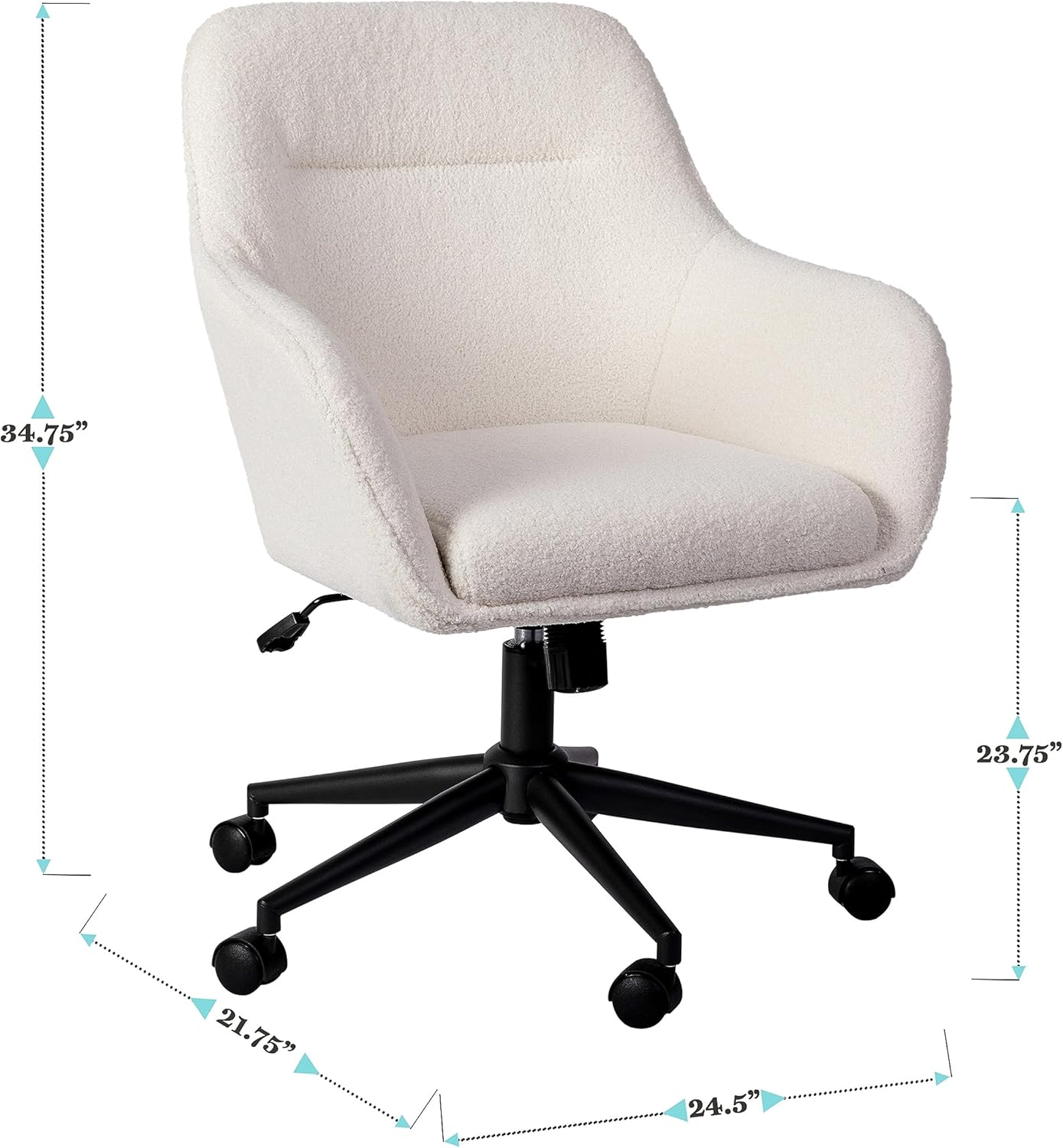 Martha Stewart Rayna Swivel Task Chair with Flared Arms for Home Office in White Boucle with Oil Rubbed Bronze Frame