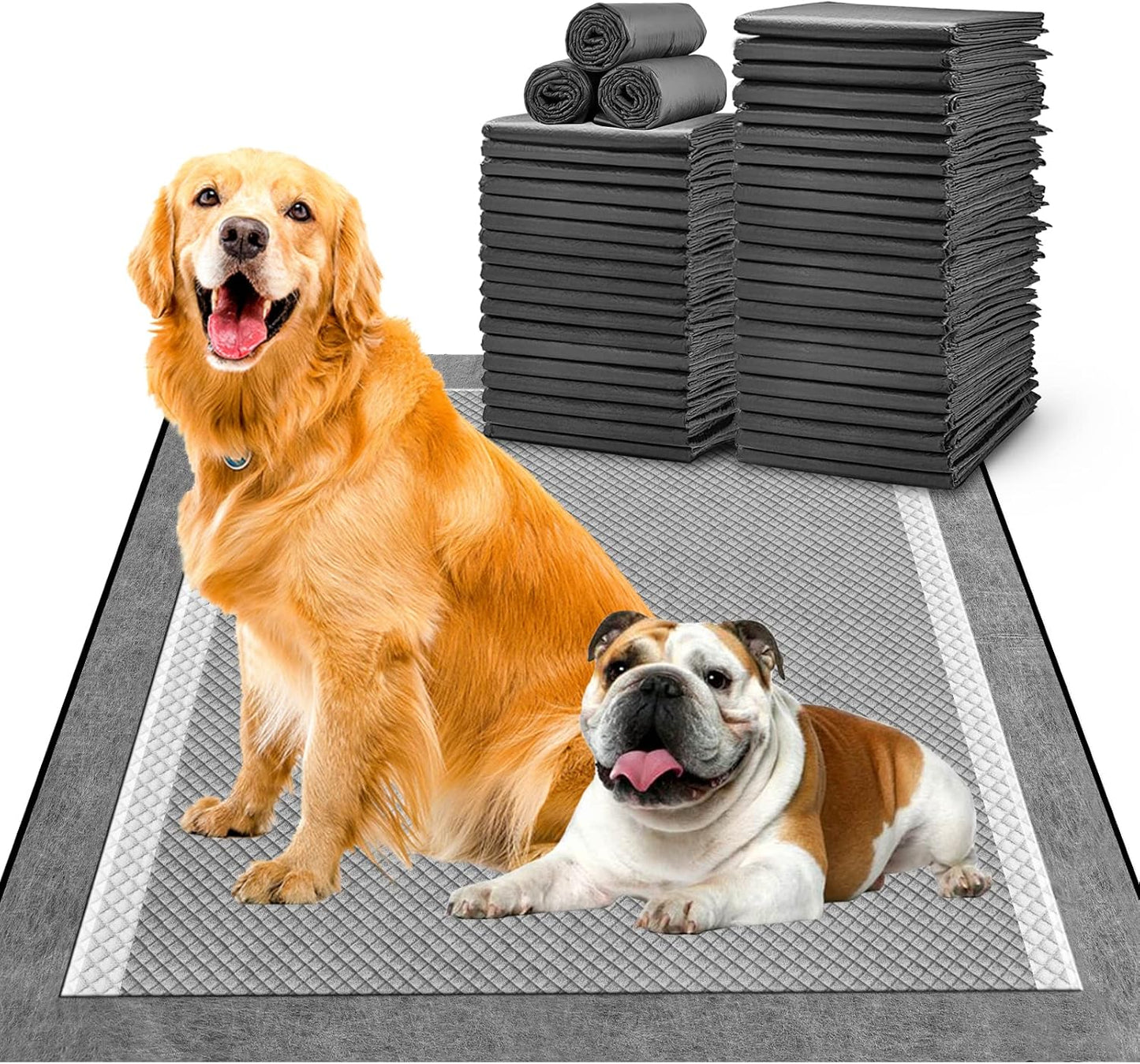 MIZOK Pee Pads for Dogs - Large 28x34 Inches, Charcoal Puppy Pads, Absorbs Up to 8 Cups of Urine, 6-Layer Leak-Proof Wee Wee Pads (40 Counts)