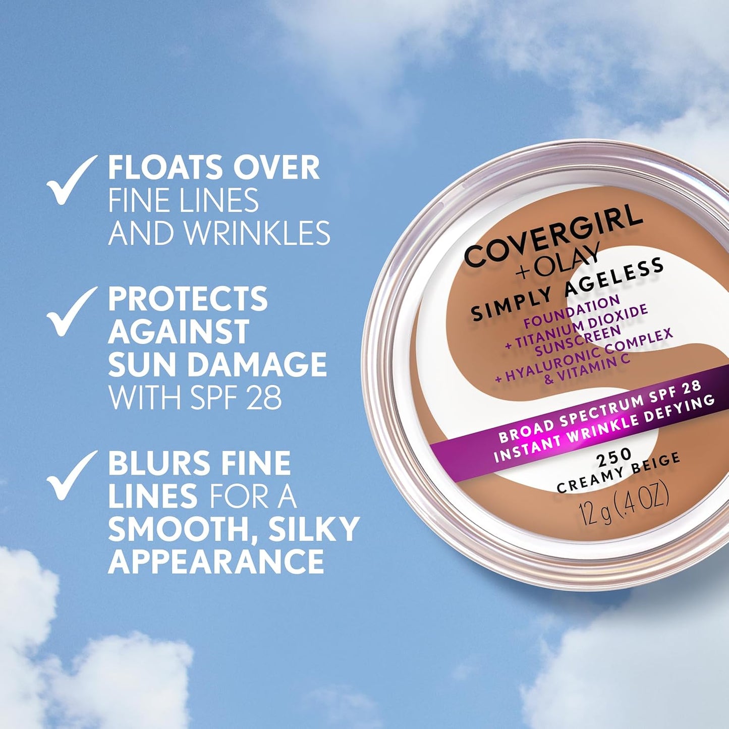 COVERGIRL Simply Ageless Instant Wrinkle Defying Foundation, SPF 28, Hyaluronic Complex & Vitamin C - 230 Classic Beige, Pack of 1