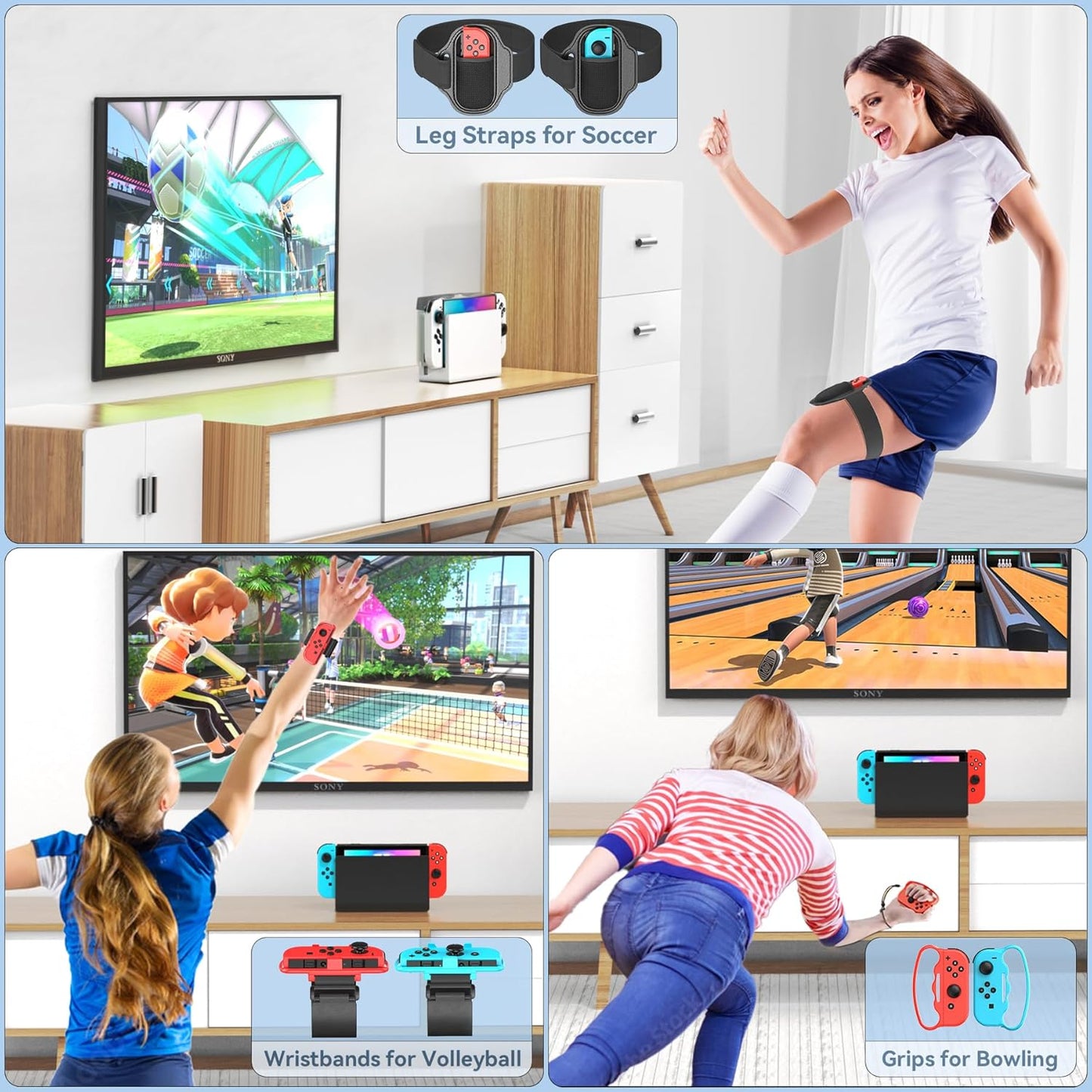 Switch Sports Accessories Kit with Storage Station - Compatible with Switch/OLED & Joy-con, Ideal for Family Sports Party Game Organization for Nintendo Switch Interactive Gaming Figures