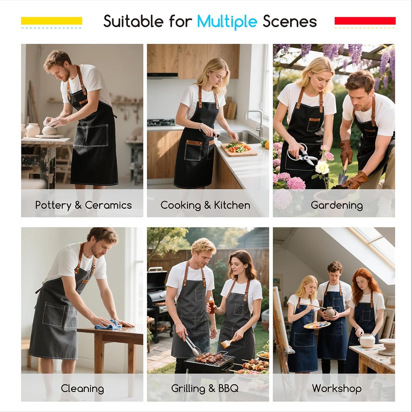 MEEDEN Painting Apron for Men Women: Adjustable Cross Back Waterproof Polyester Canvas Art Apron with 3 Pockets - Artist Apron for Acrylic Oil & Watercolor Painting, Gardening, Cooking - Black