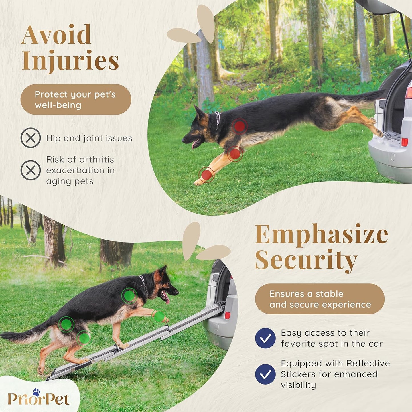 Dog Ramp for Car - Stable Anti-Slip Dog Car Ramp for Large Dogs - 63" Long & 15" Wide - 250LBS Capacity - Telescoping Pet Ramp - Lightweight - Reflective Sides - Fixing Clip - Shadow Gray