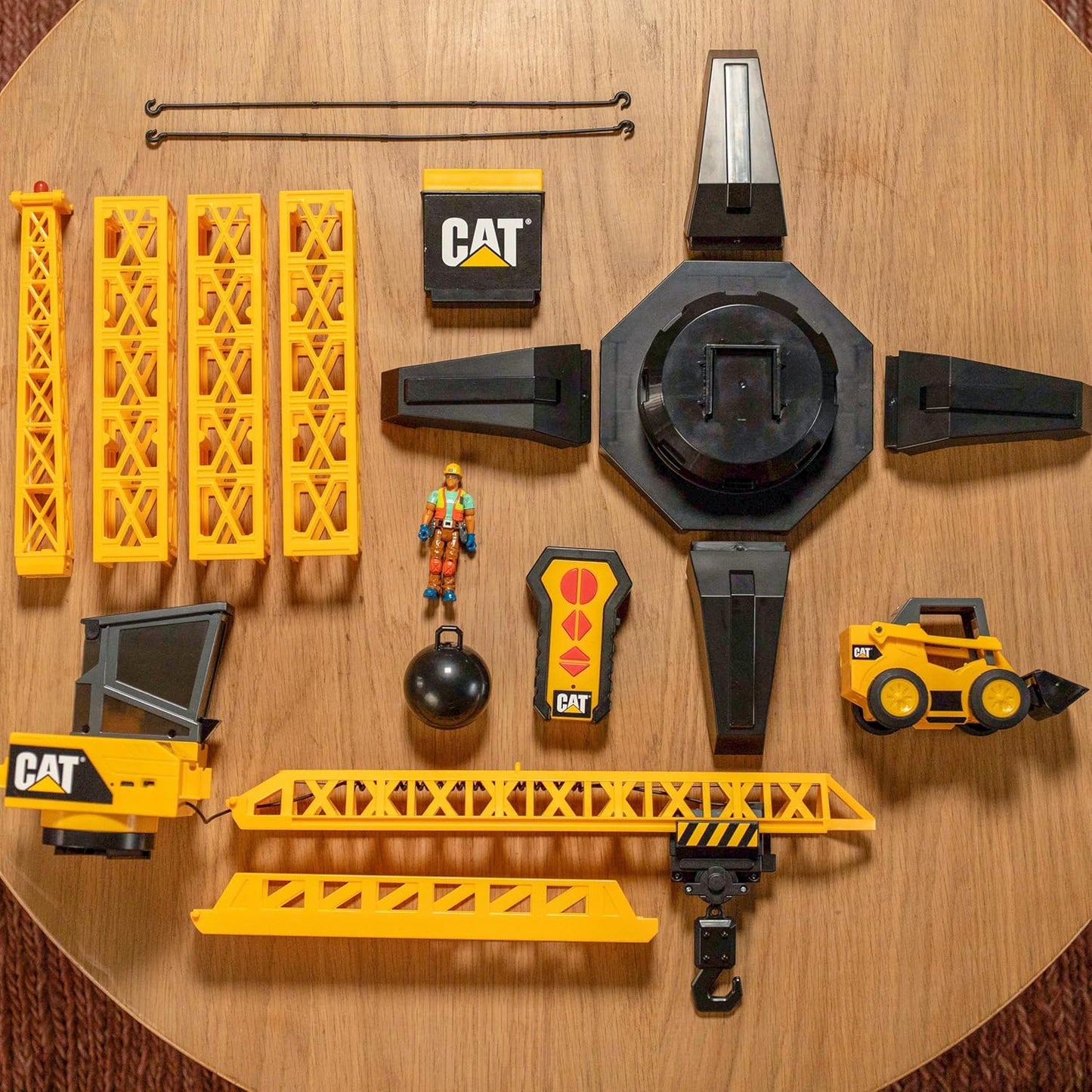 Cat Construction Workforce Jumbo Tower Crane Set, 50-Inch RC Crane Toy with 360-Degree Rotation, Hook and Wrecking Ball, Light, Skid Steer and 4" Figure, USB Rechargeable, Ages 5+