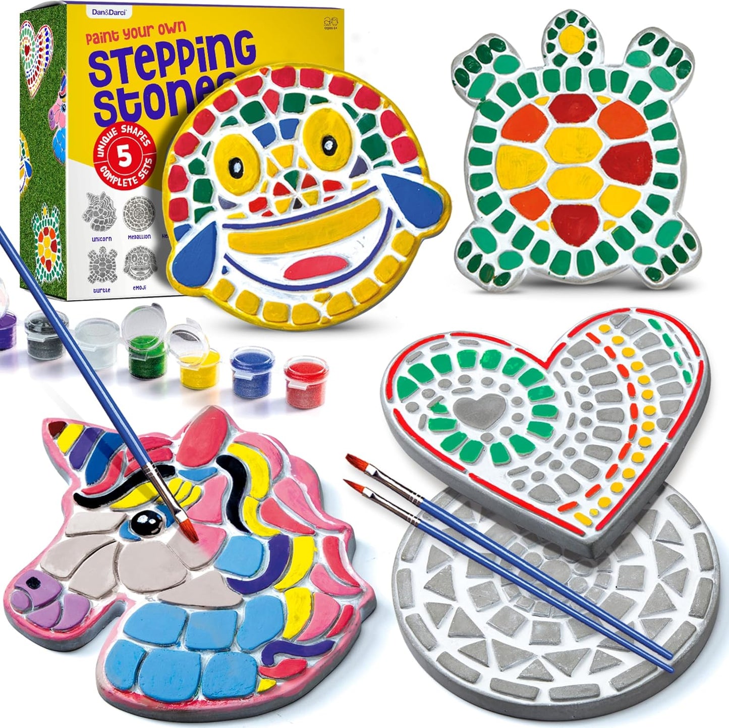 Dan&Darci Stepping Stones Painting Kit for Kids - Outdoor Crafts - Paint 5 Garden Stone - Unicorn Craft Kits for Boys, Girls Ages 6-12 - Easter Gifts for Boy, Girl Age 6, 7, 8, 9, 10 + Year Old