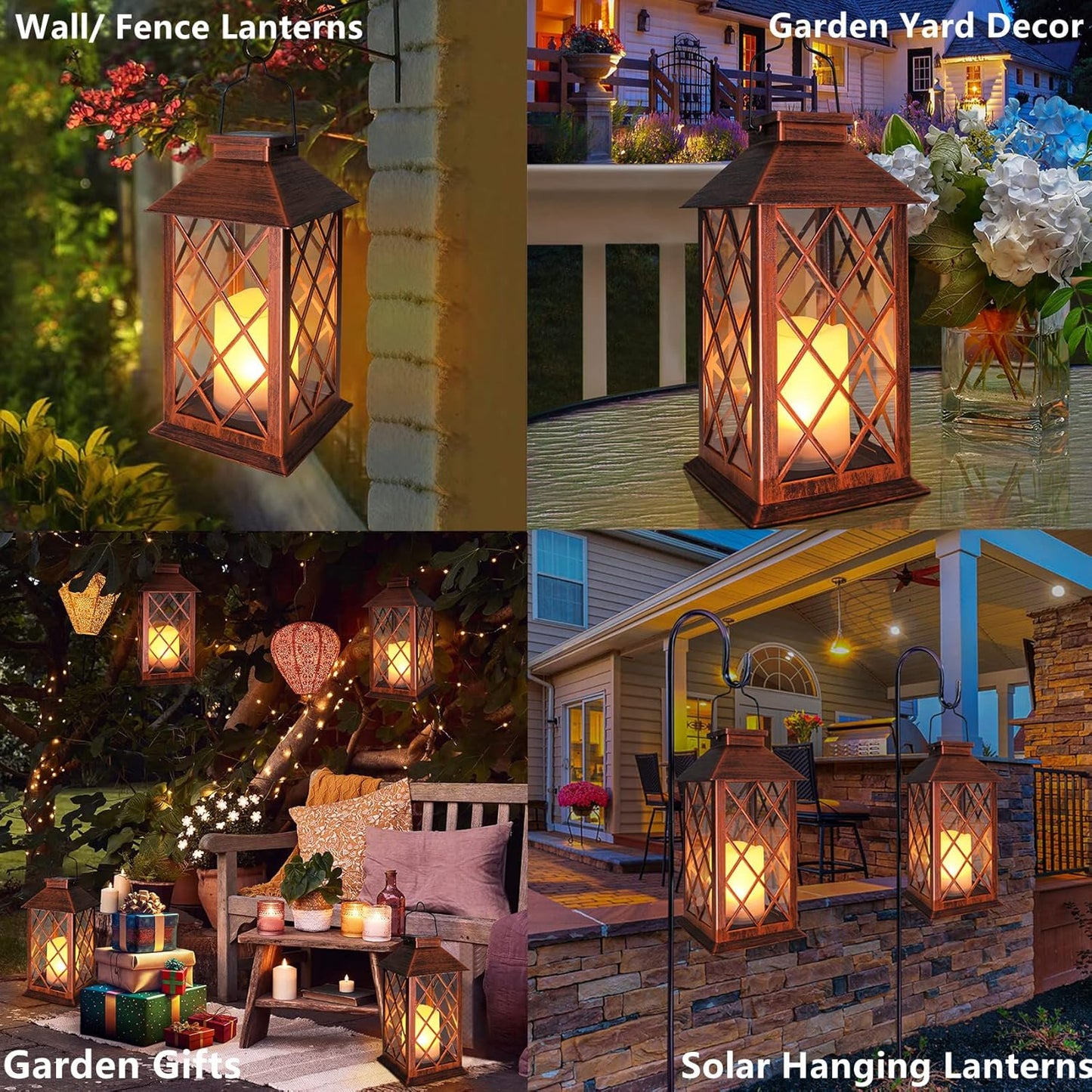 [2 Pack] TAKE ME 14" Solar Lantern Outdoor Garden Hanging Lantern Waterproof LED Flickering Flameless Candle Mission Lights for Table,Outdoor,Christmas Gifts Mom Wife
