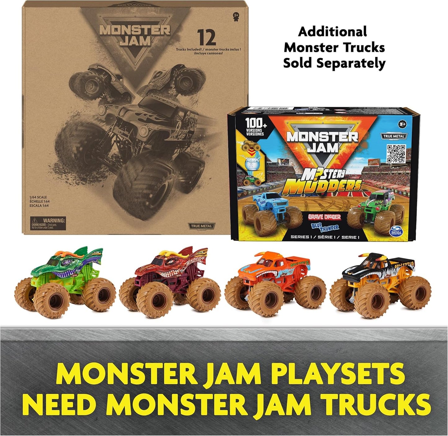 Monster Jam, Mystery Mudders 2-Pack Monster Trucks, Official 1:64 Die-Cast Vehicles, Wash to Reveal (Styles Will Vary), Kids Toys for Boys 3 and Up