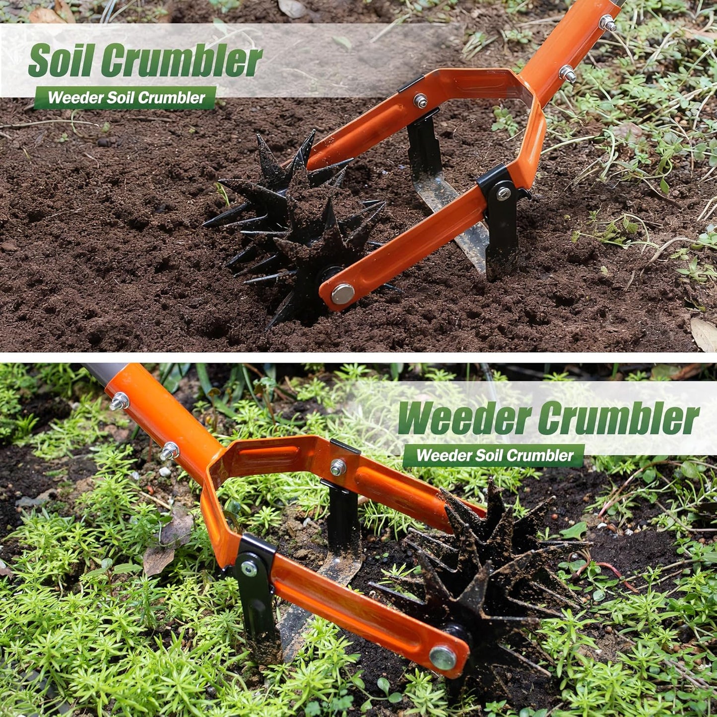 Walensee Rotary Cultivator Garden Tool, Adjustable Long Handle Hand Tiller with Star-Shaped Rolling Tines, 2-in-1 Weeder & Soil Aerator for Lawn Care, Reseeding Grass, Soil Mixing, Manual Yard Tiller