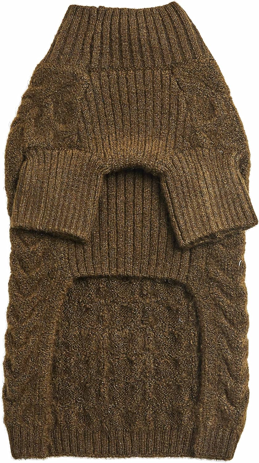Blueberry Pet Classic Fuzzy Knit Dog Sweater, Turtle-Neck Christmas Style, Dark Olive, 12” Back Length, Lightweight & Cozy